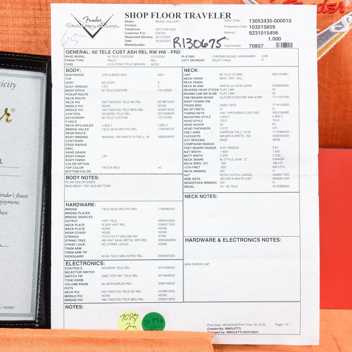 Fender Custom Shop '60 Custom Telecaster Relic Aged Fiesta Red Electric Guitars / Solid Body