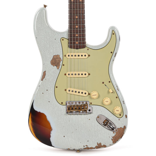 Fender Custom Shop '60 Stratocaster Heavy Relic Aged Sonic Blue Over 3-Color Sunburst Electric Guitars / Solid Body