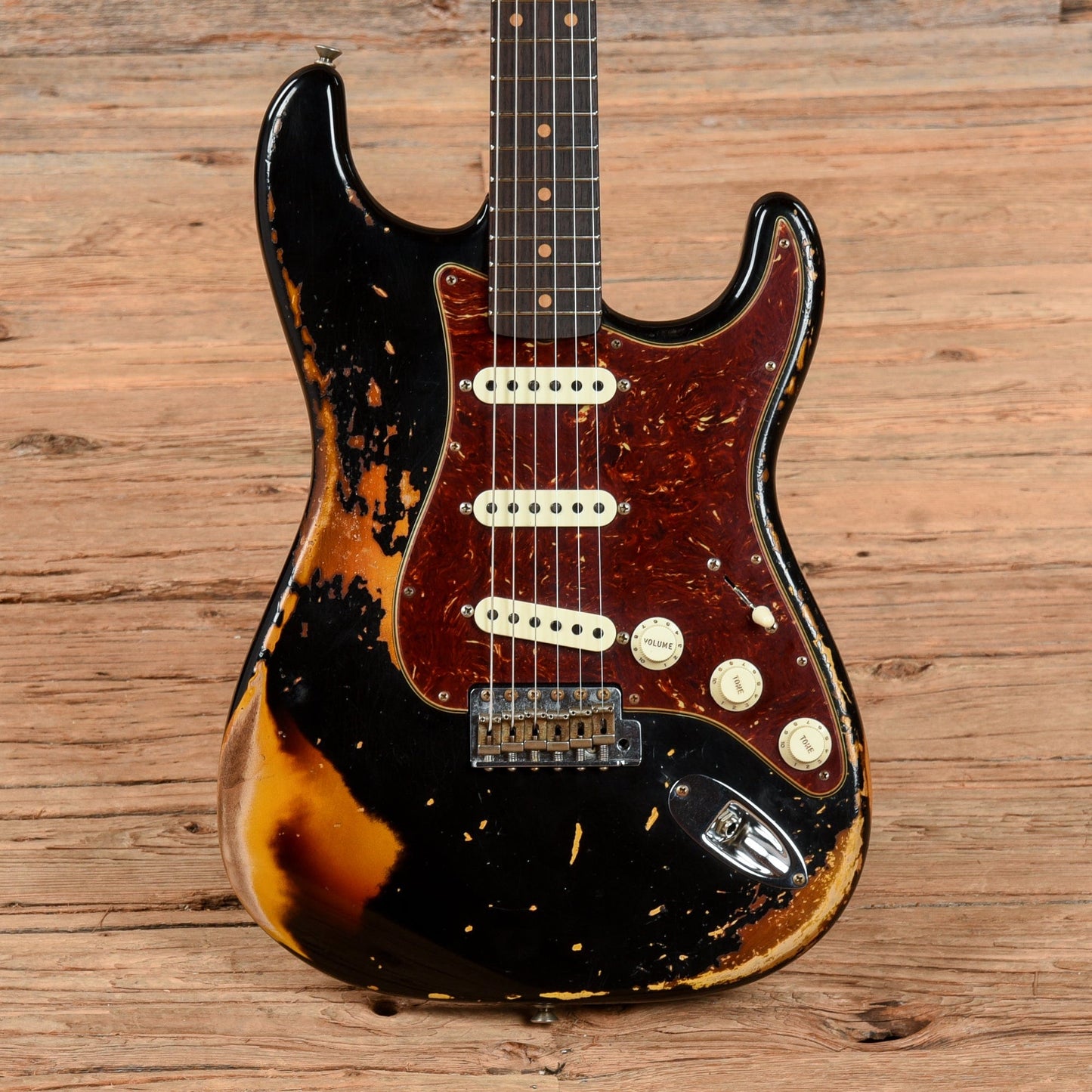 Fender Custom Shop 61 Stratocaster Heavy Relic Black Over Sunburst Electric Guitars / Solid Body