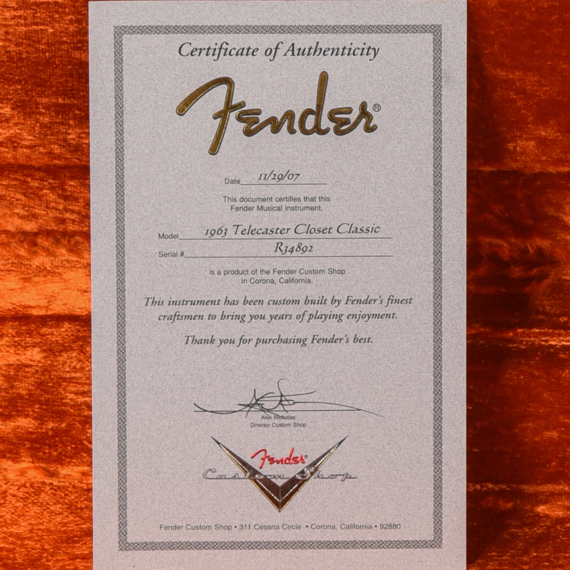 Fender Custom Shop '63 Telecaster Closet Classic Candy Apple Red 2007 Electric Guitars / Solid Body