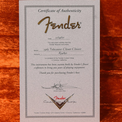 Fender Custom Shop '63 Telecaster Closet Classic Candy Apple Red 2007 Electric Guitars / Solid Body