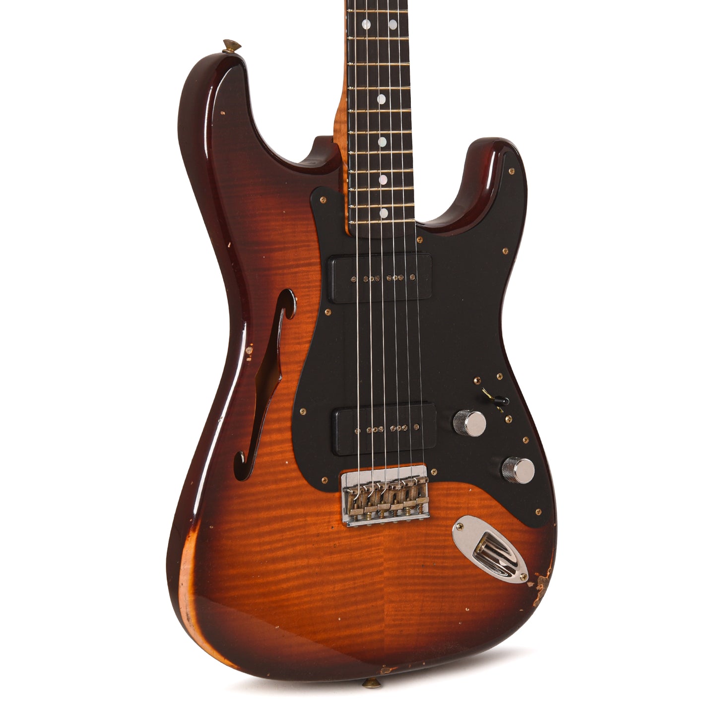 Fender Custom Shop Artisan Dual P90 Stratocaster Flame Maple Top & 1-Piece Vintage Michigan Mahogany Body Aged Violin Burst Relic Electric Guitars / Solid Body