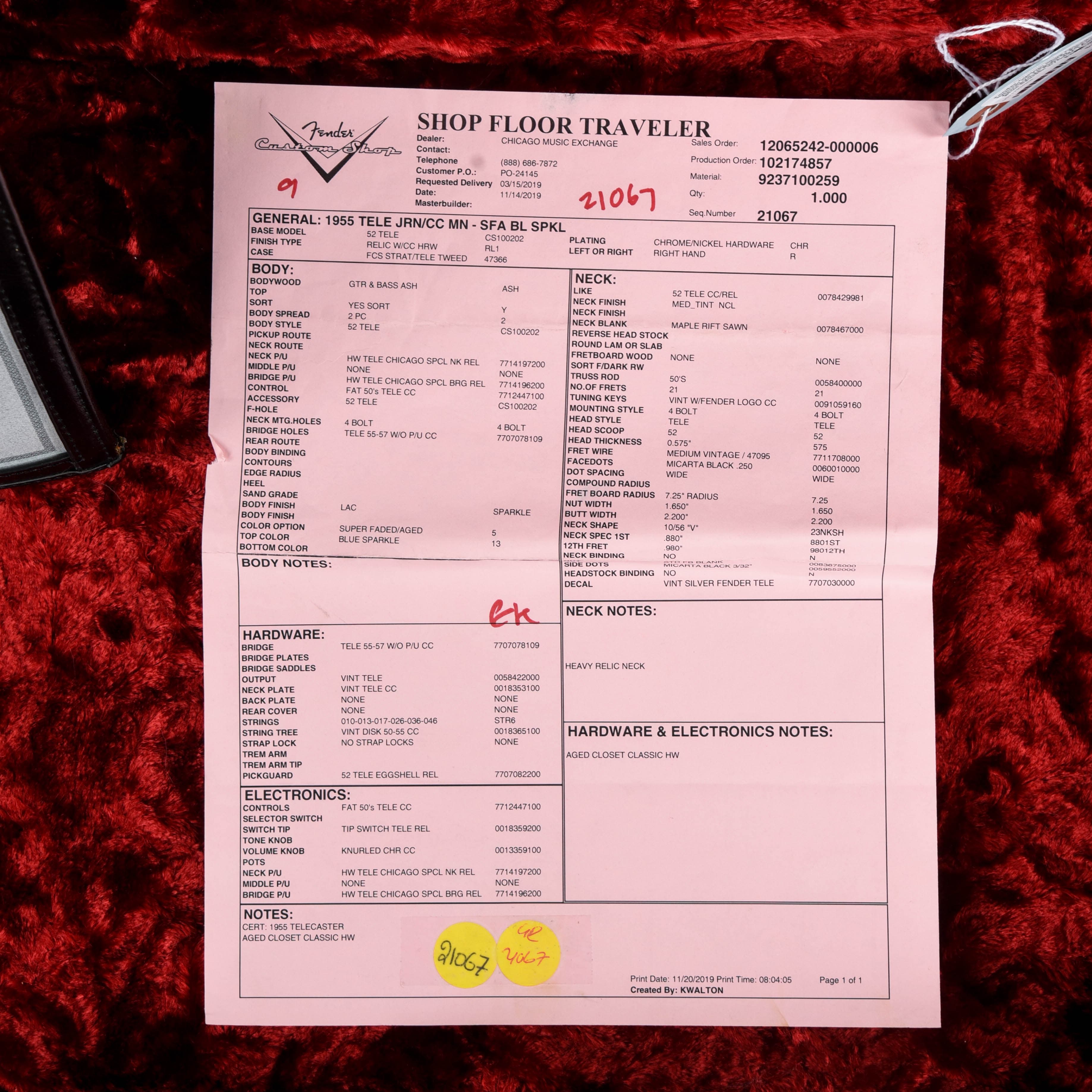 Fender Custom Shop Chicago Special 55 Telecaster Reissue Journeyman Relic Aged Blue Sparkle 2019 Electric Guitars / Solid Body