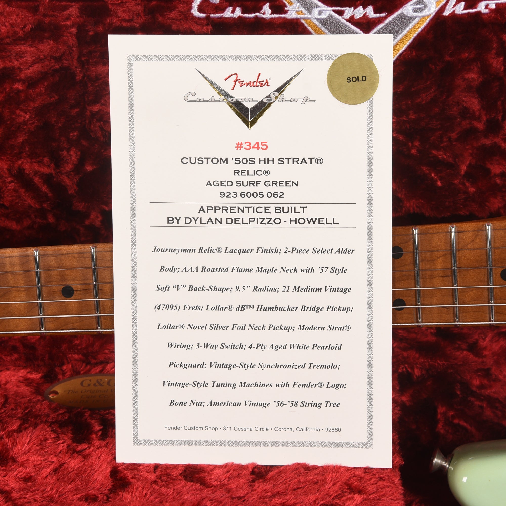 Fender Custom Shop Custom '50s Stratocaster HH Relic Aged Surf Green Apprentice Built by Dylan Del Pizzo-Howell Electric Guitars / Solid Body