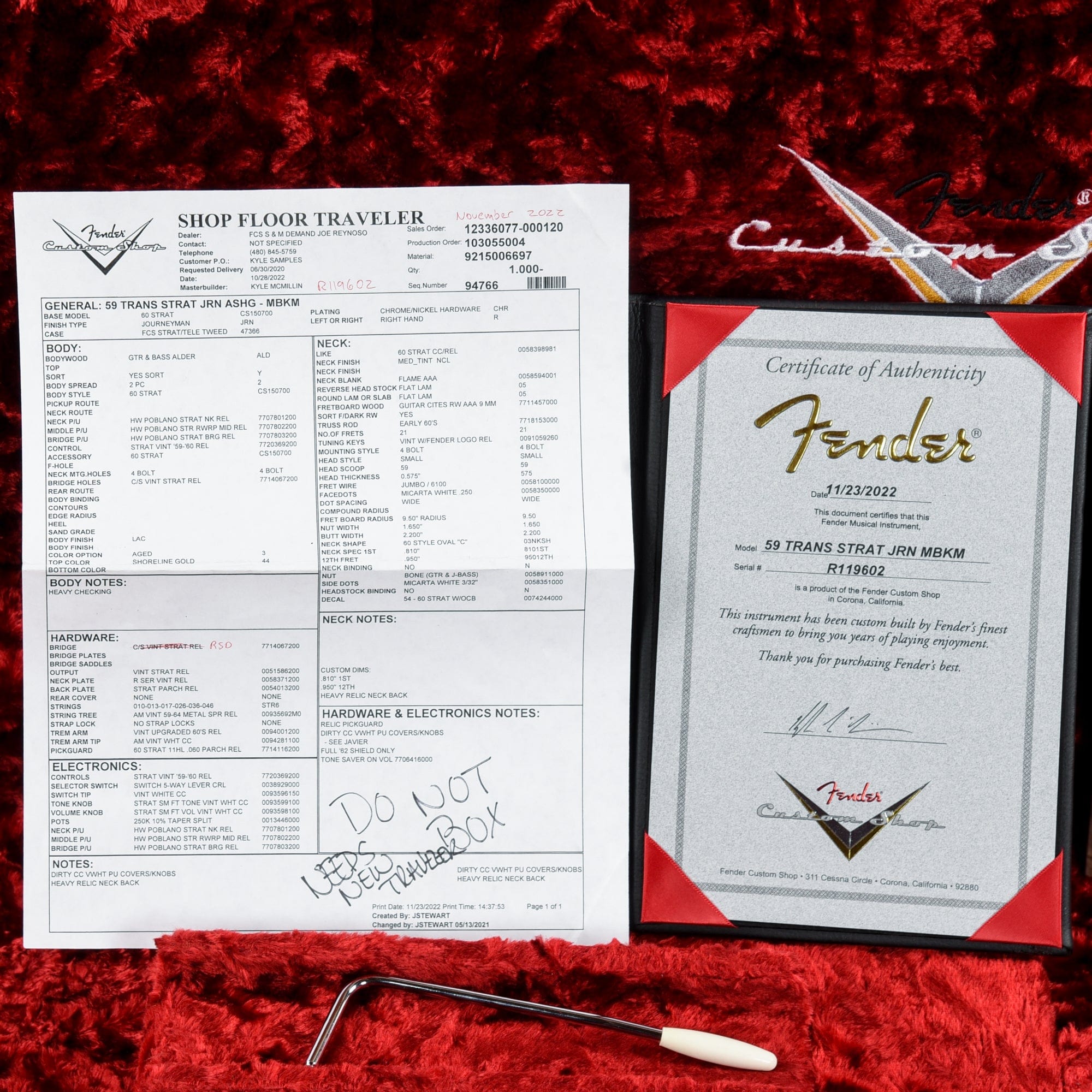 Fender Custom Shop Kyle McMillin Masterbuilt 59 Trans Stratocaster Journeyman Relic Shoreline Gold 2022 Electric Guitars / Solid Body