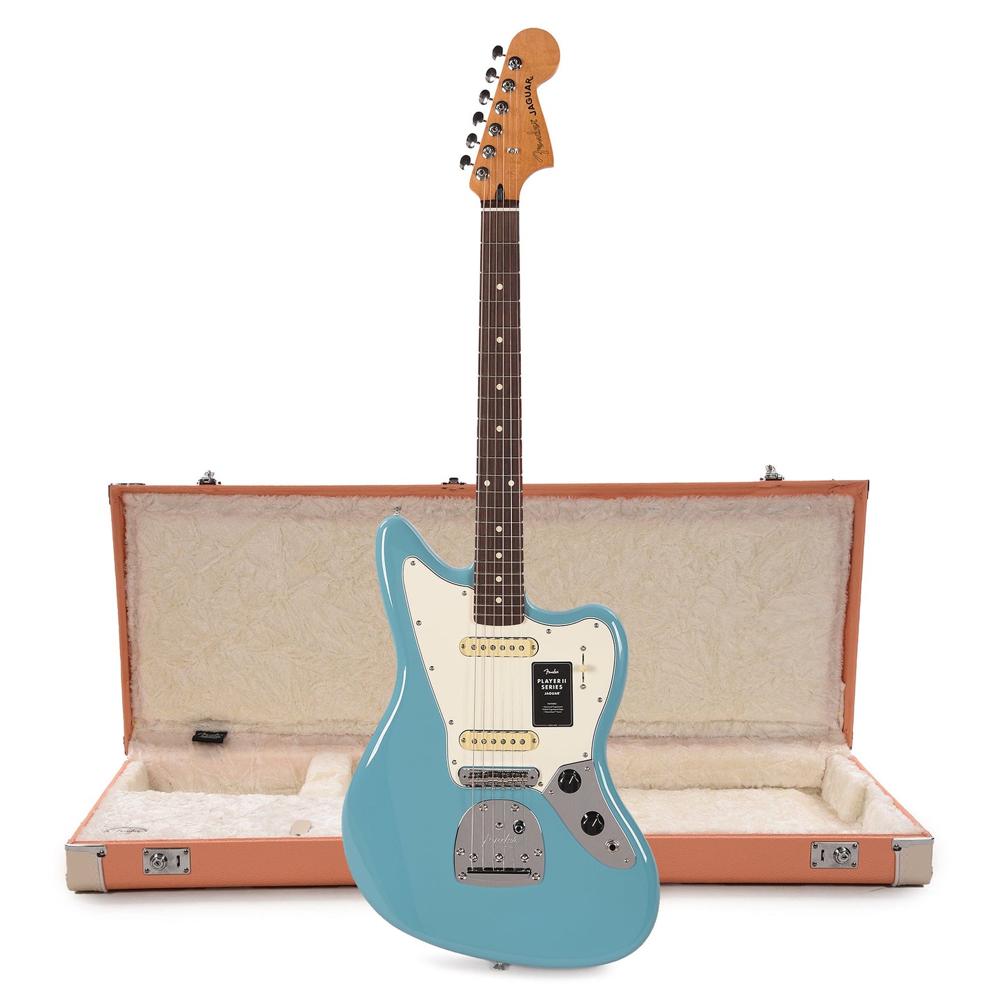 Fender Player II Jaguar RW Aquatone Blue and Pacific Peach Hardshell Case Bundle Electric Guitars / Solid Body