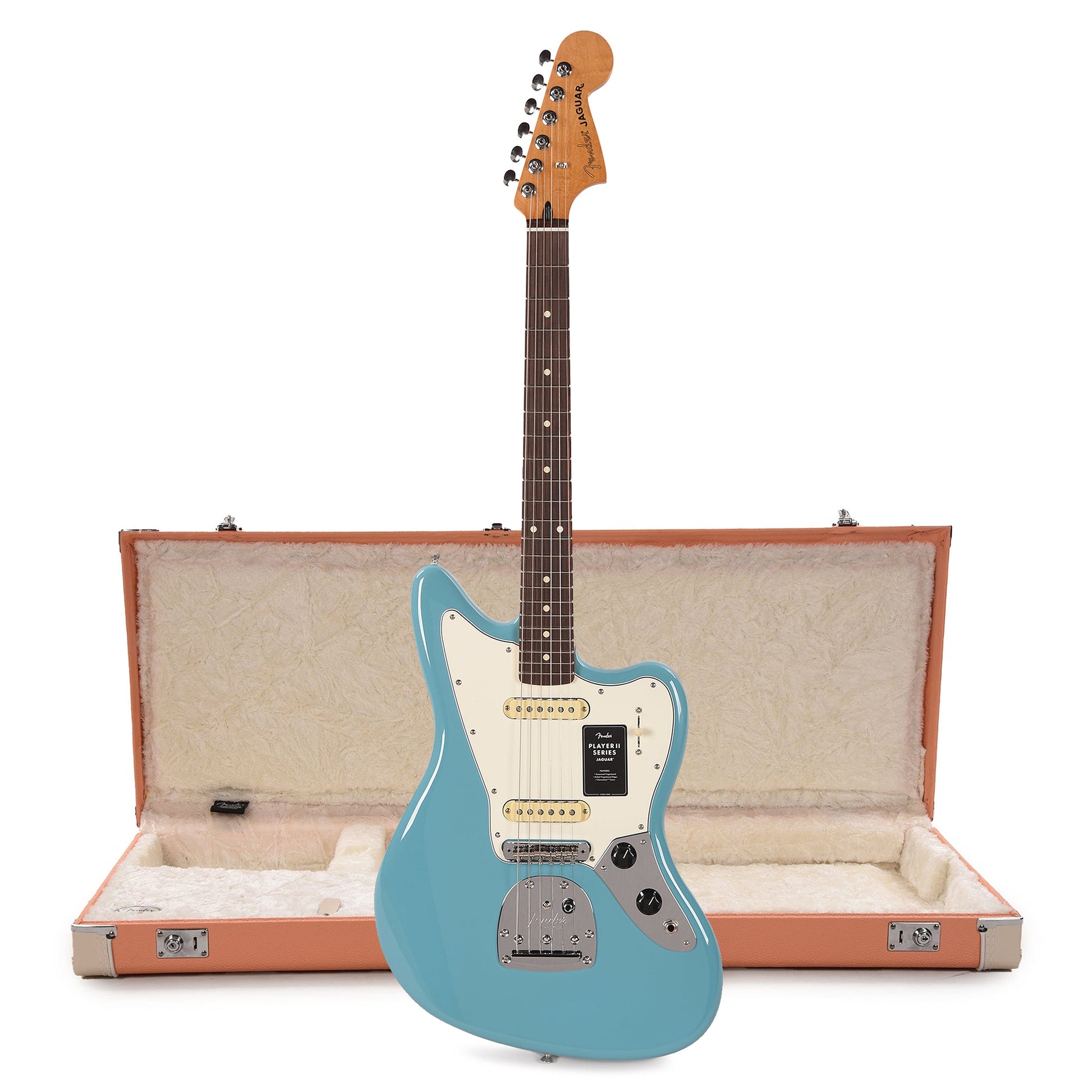 Fender Player II Jaguar RW Aquatone Blue and Pacific Peach Hardshell Case Bundle Electric Guitars / Solid Body