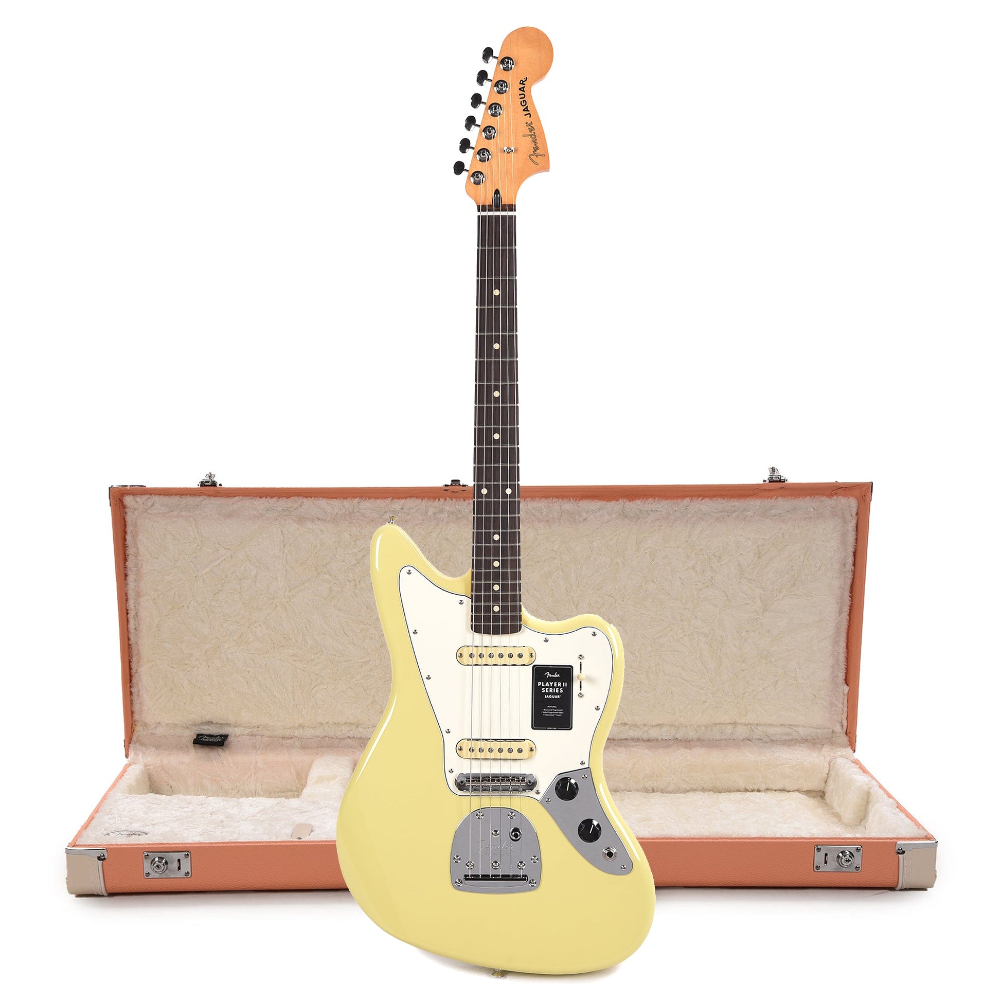 Fender Player II Jaguar RW Hialeah Yellow and Pacific Peach Hardshell Case Bundle Electric Guitars / Solid Body