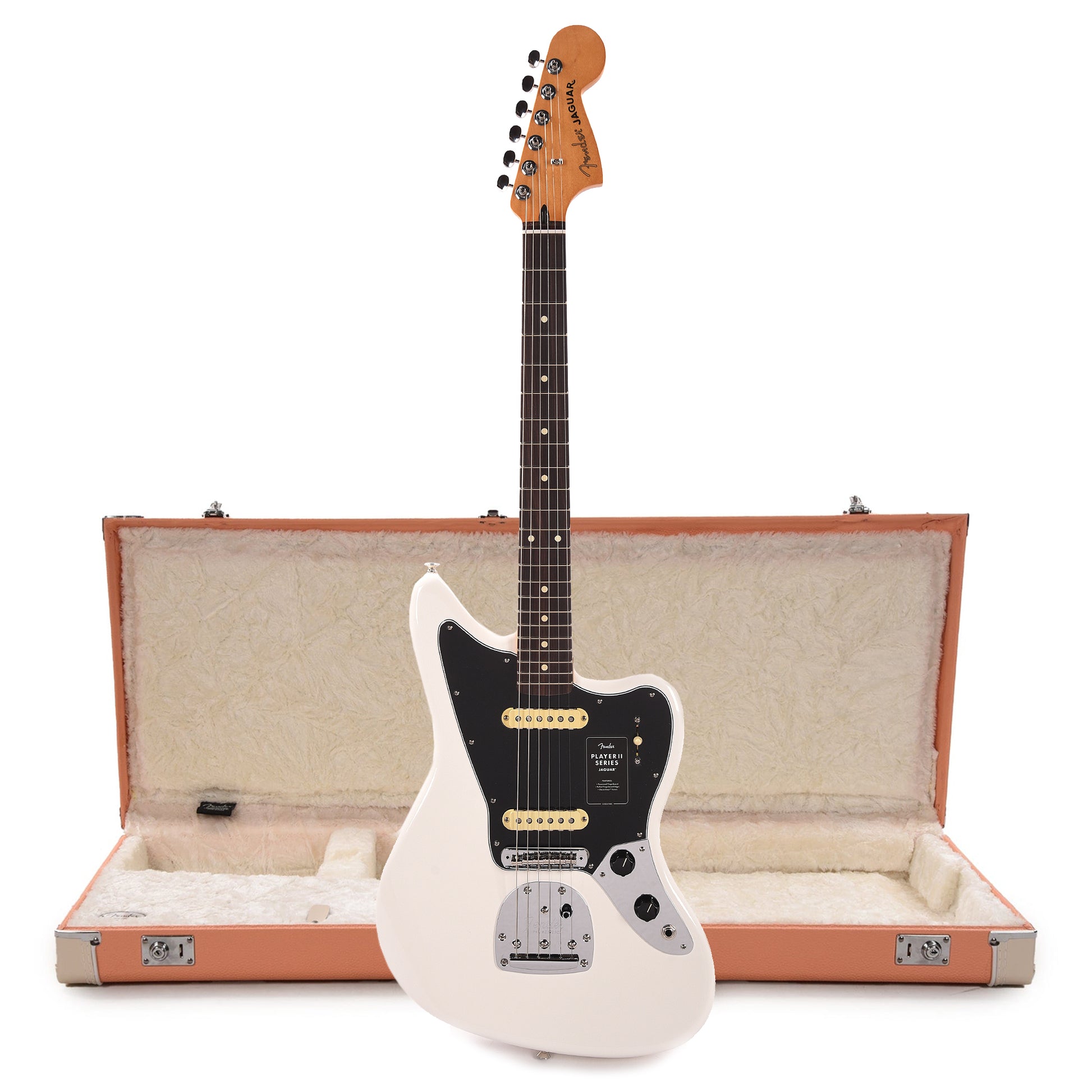 Fender Player II Jaguar RW Polar White and Pacific Peach Hardshell Case Bundle Electric Guitars / Solid Body