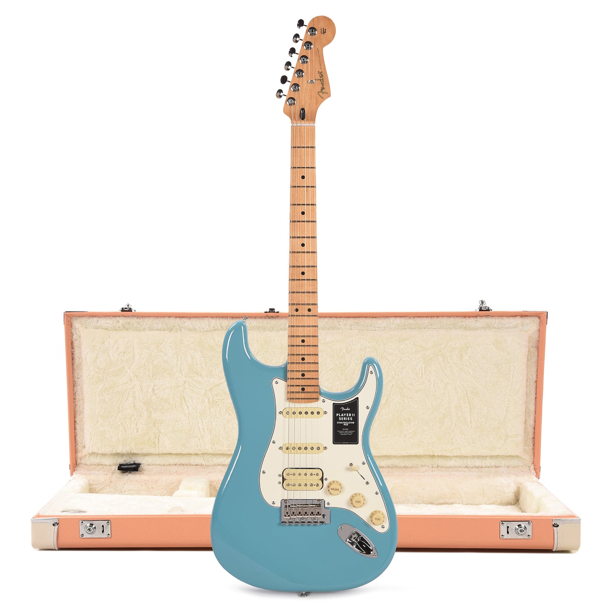 Fender Player II Stratocaster HSS MN Aquatone Blue and Pacific Peach Hardshell Case Bundle Electric Guitars / Solid Body