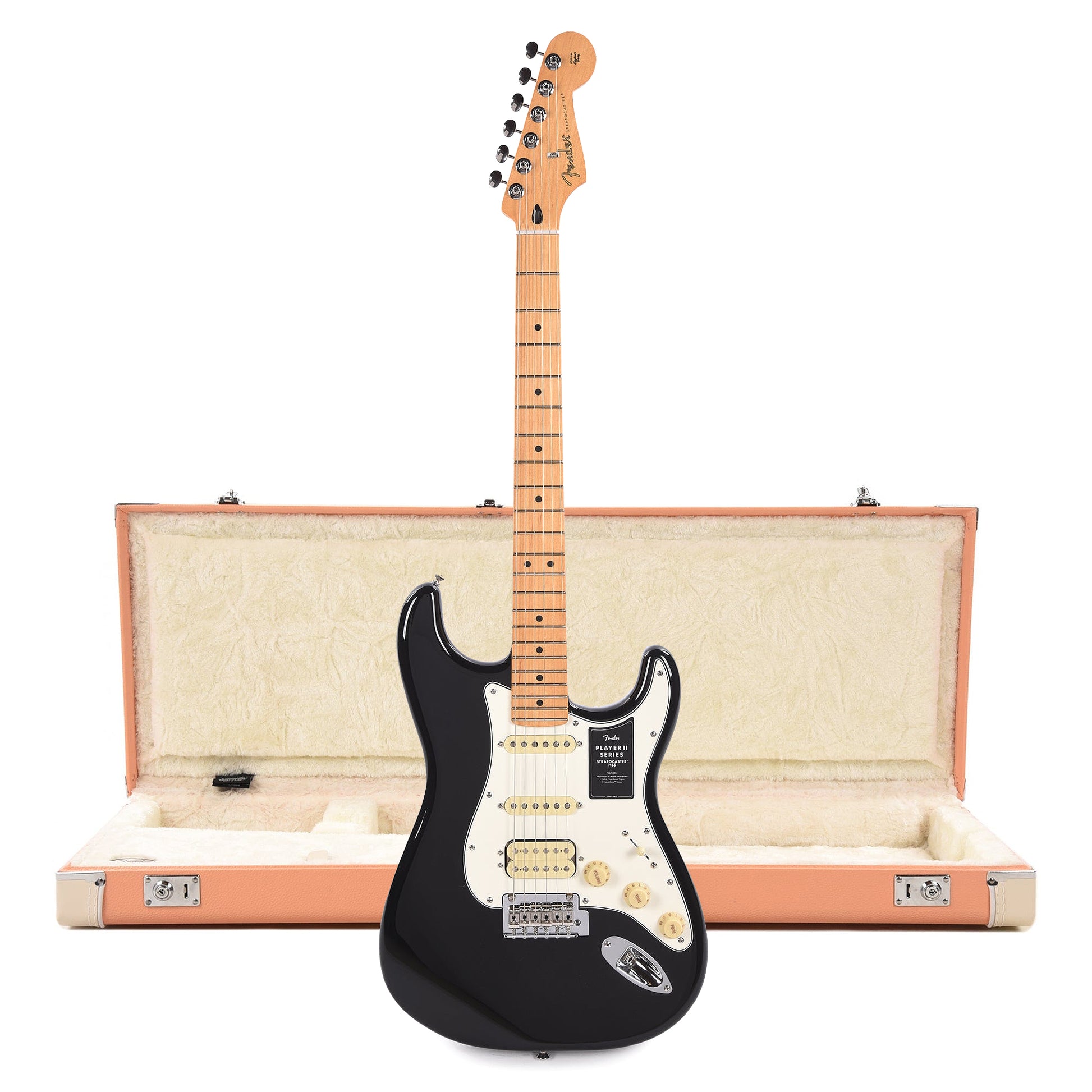 Fender Player II Stratocaster HSS MN Black and Pacific Peach Hardshell Case Bundle Electric Guitars / Solid Body