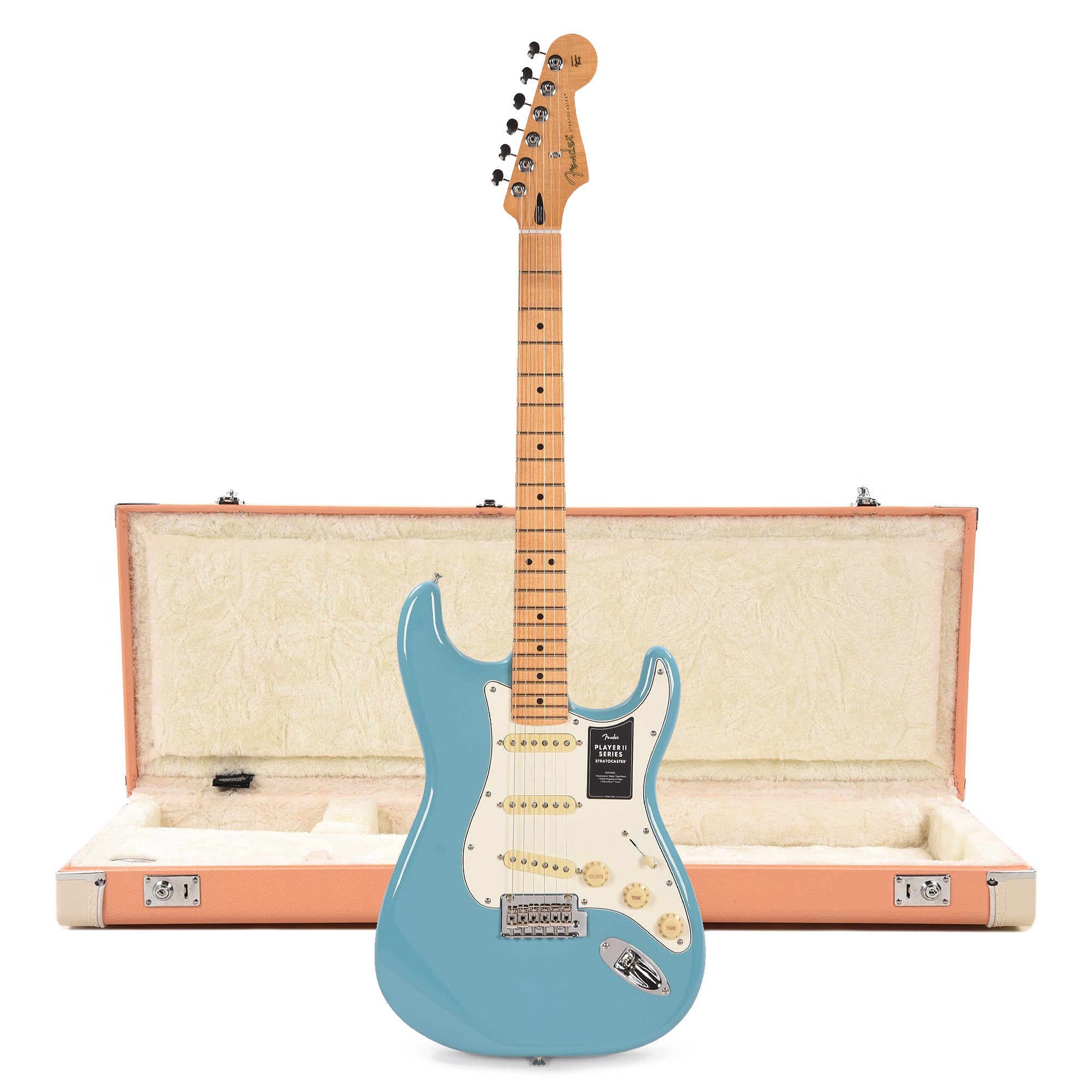 Fender Player II Stratocaster MN Aquatone Blue and Pacific Peach Hardshell Case Bundle Electric Guitars / Solid Body
