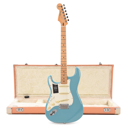 Fender Player II Stratocaster MN Aquatone Blue LEFTY and Pacific Peach Hardshell Case Bundle Electric Guitars / Solid Body