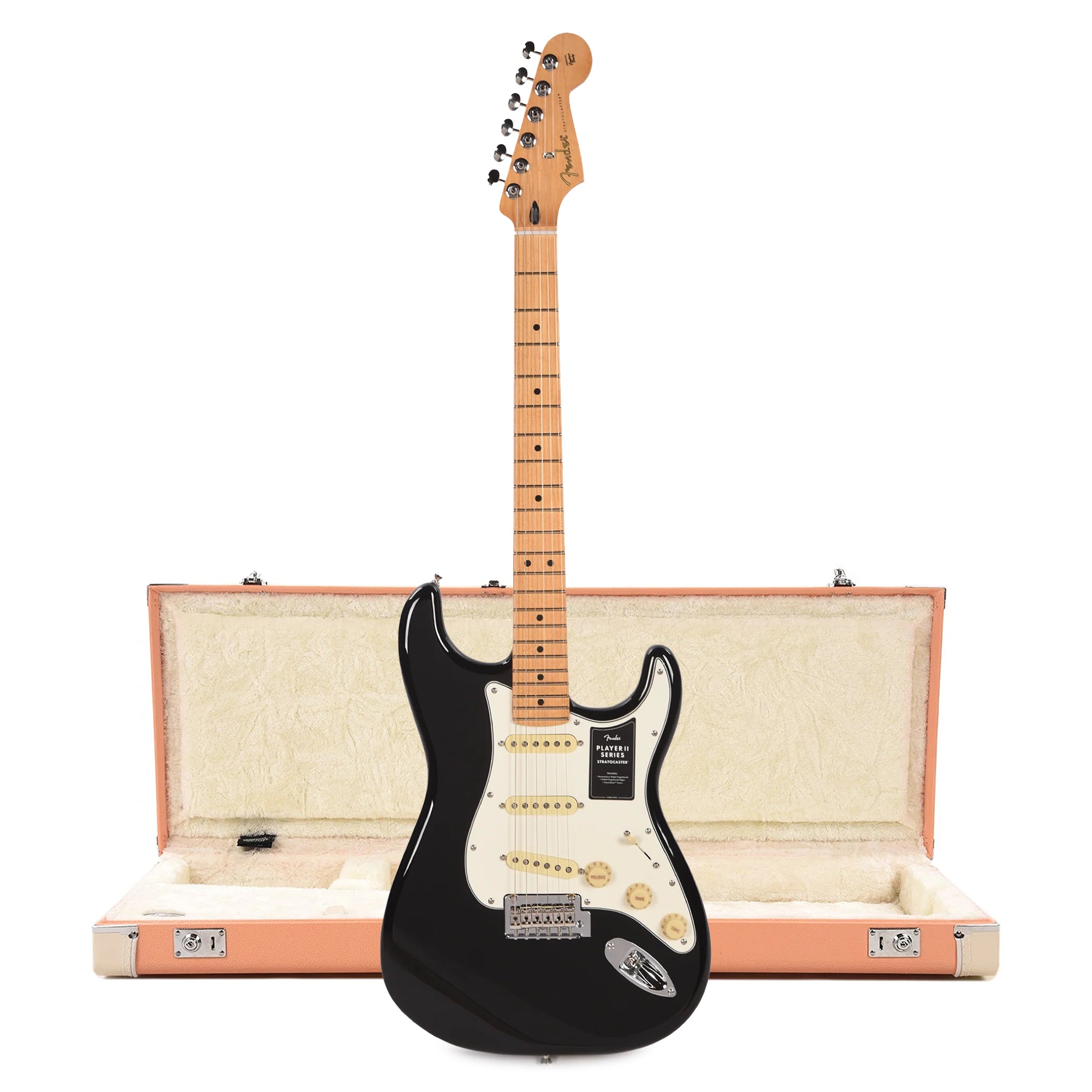 Fender Player II Stratocaster MN Black and Pacific Peach Hardshell Case Bundle Electric Guitars / Solid Body