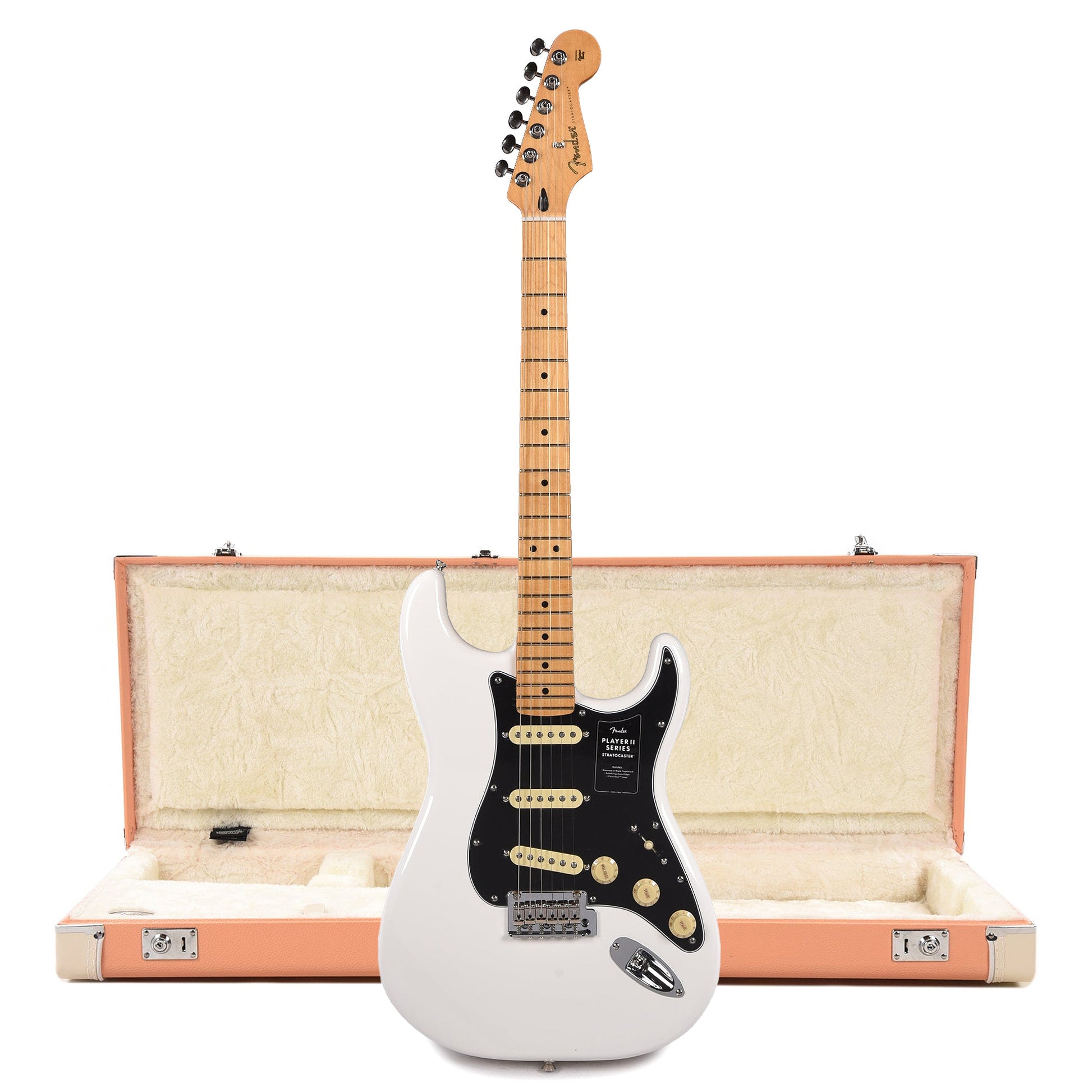 Fender Player II Stratocaster MN Polar White and Pacific Peach Hardshell Case Bundle Electric Guitars / Solid Body