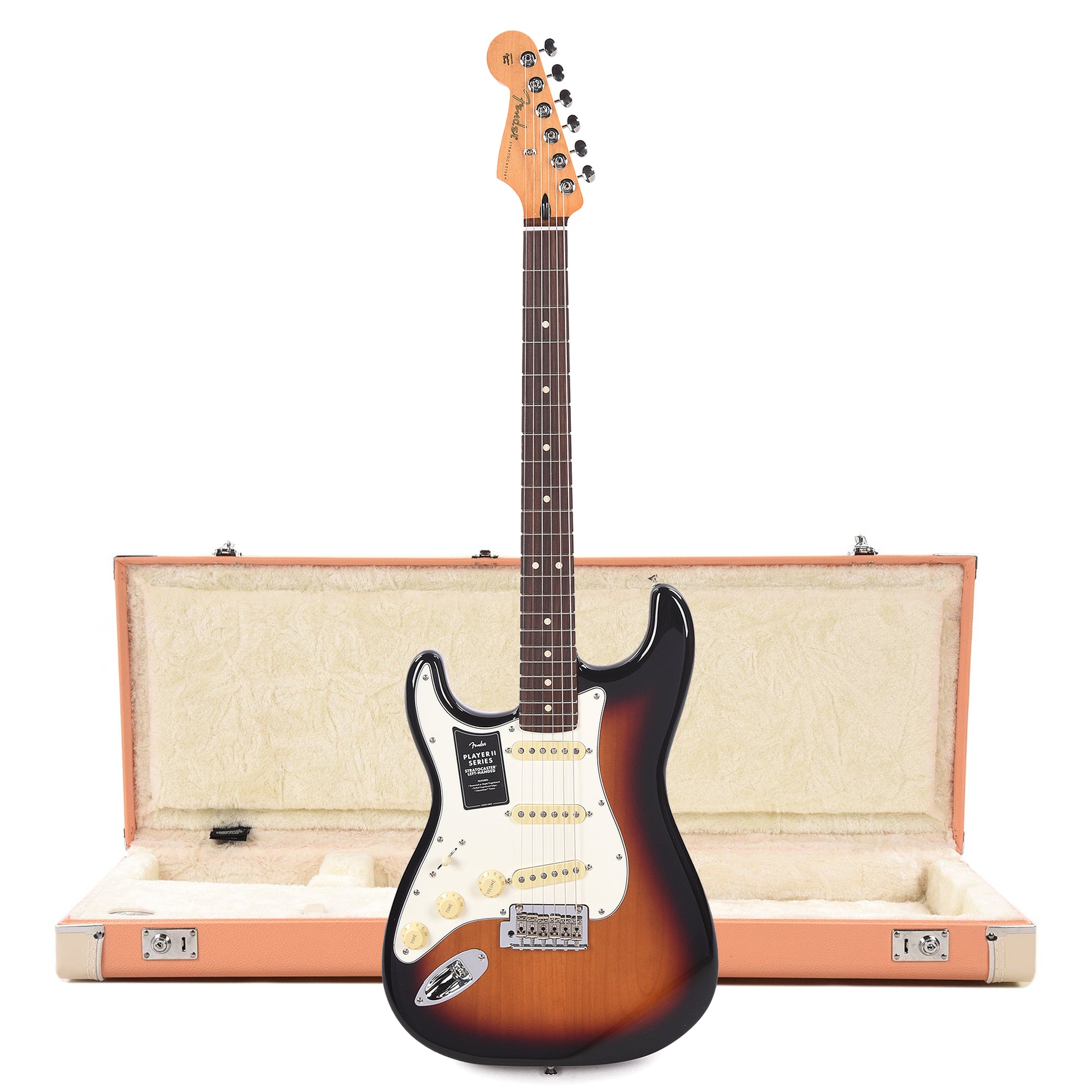 Fender Player II Stratocaster RW 3-Color Sunburst LEFTY and Pacific Peach Hardshell Case Bundle Electric Guitars / Solid Body