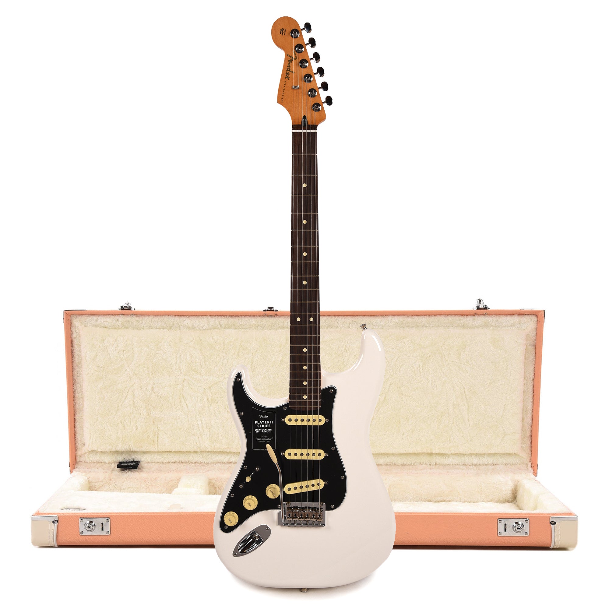 Fender Player II Stratocaster RW Polar White LEFTY and Pacific Peach Hardshell Case Bundle Electric Guitars / Solid Body