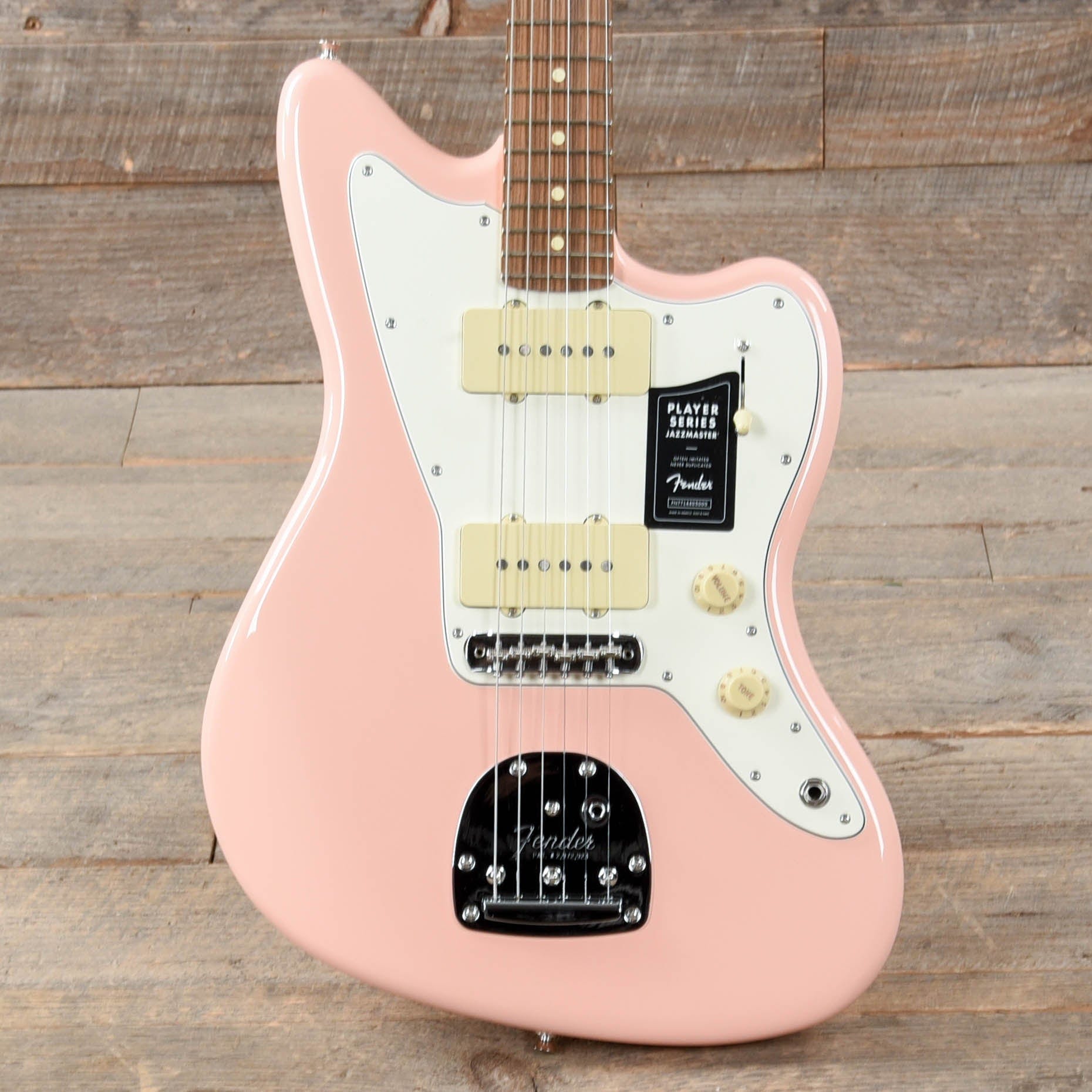 Shell Pink Fender Model Fender Player Jazzmaster Shell Pink w/Olympic White Headcap, Pure Vint ...