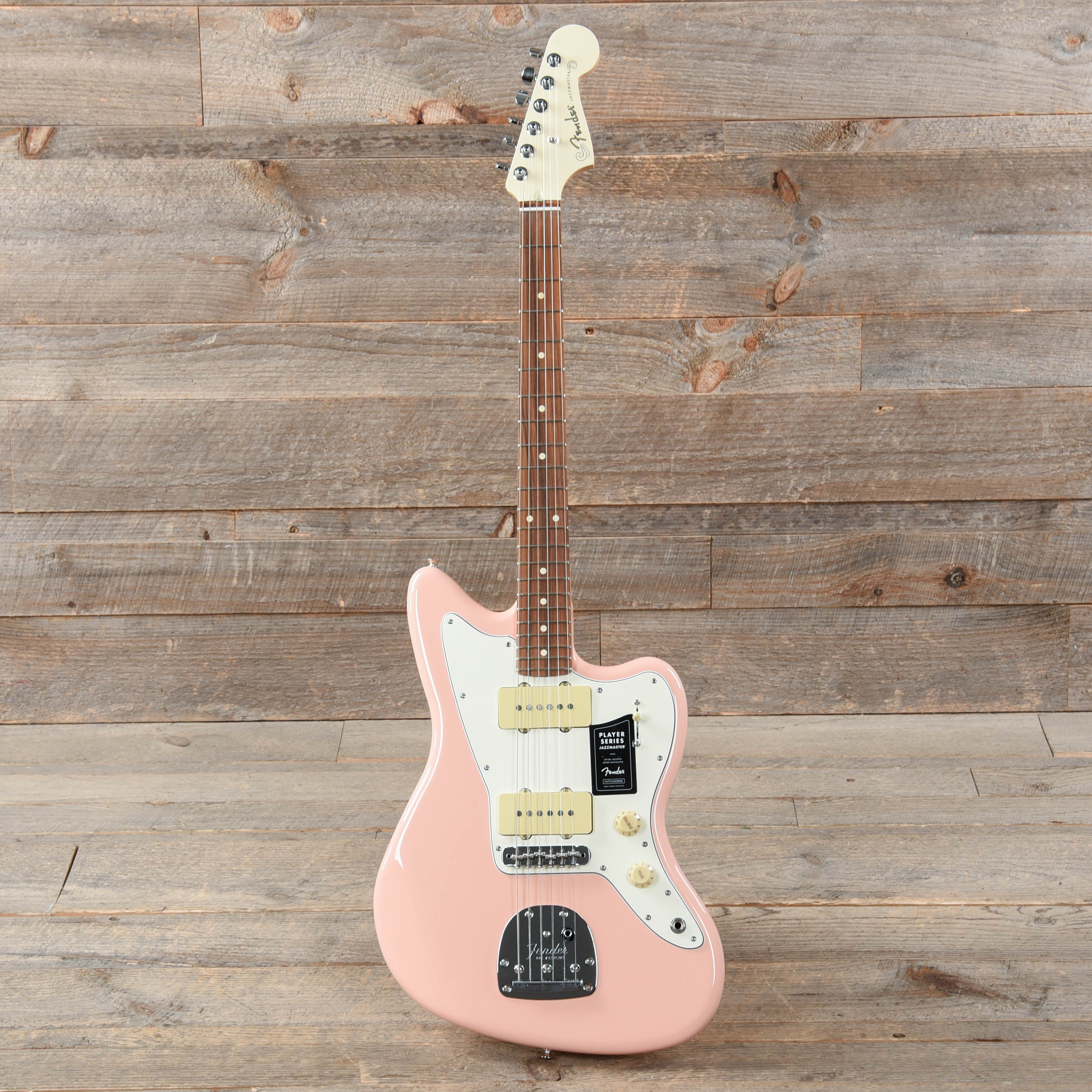 Shell Pink Fender Model Fender Player Jazzmaster Shell Pink w/Olympic White Headcap, Pure Vint ...