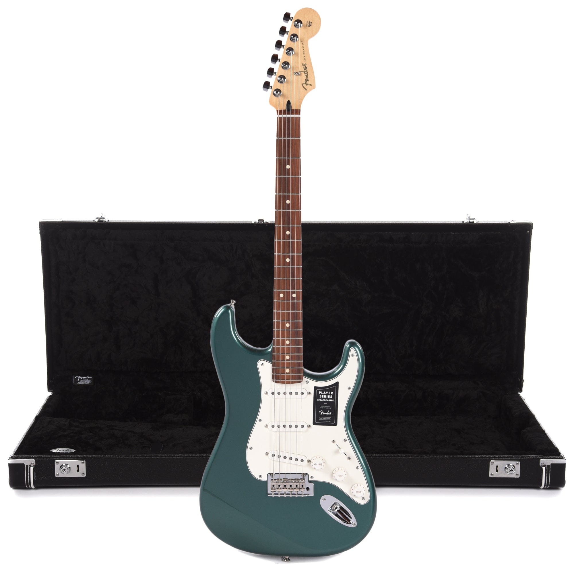 Fender Player Stratocaster PF Sherwood Green Metallic w/3-Ply Parchment Pickguard and Hardshell Case Bundle Electric Guitars / Solid Body