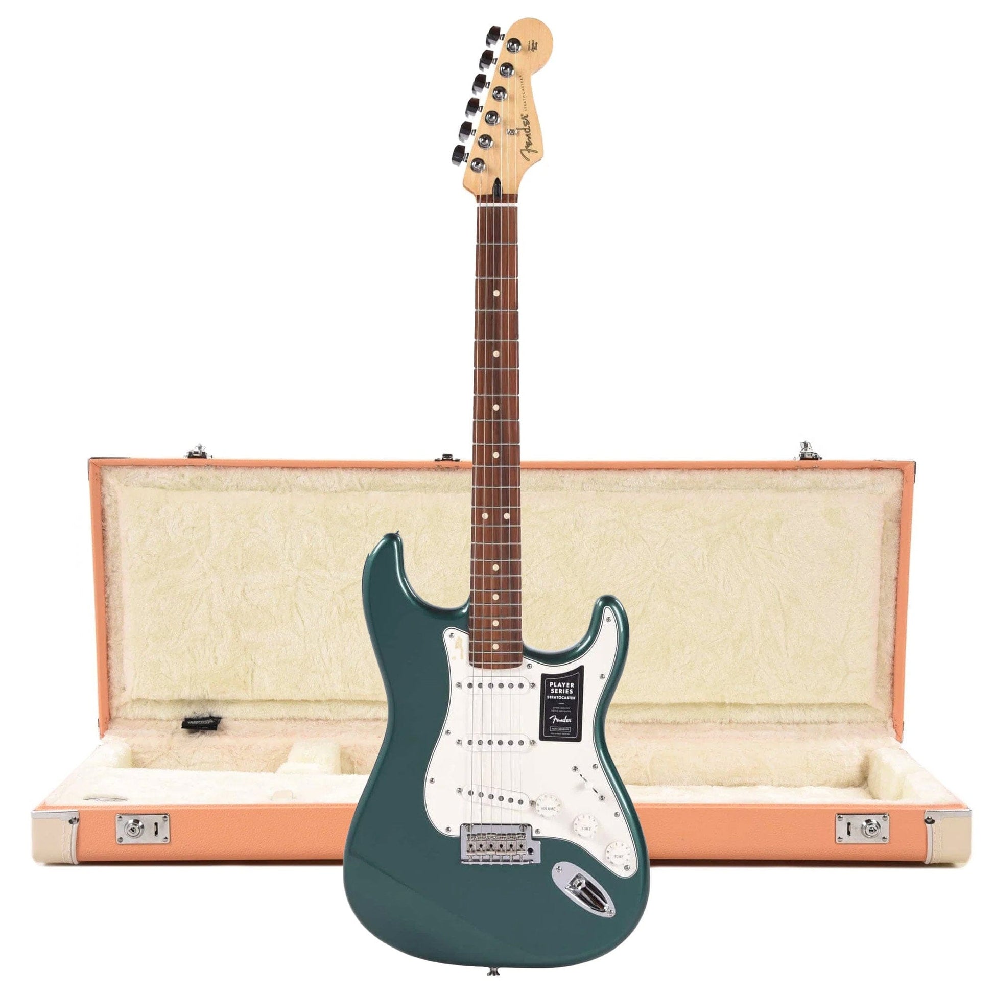 Fender Player Stratocaster Sherwood Green Metallic and Pacific Peach Hardshell Case Bundle Electric Guitars / Solid Body