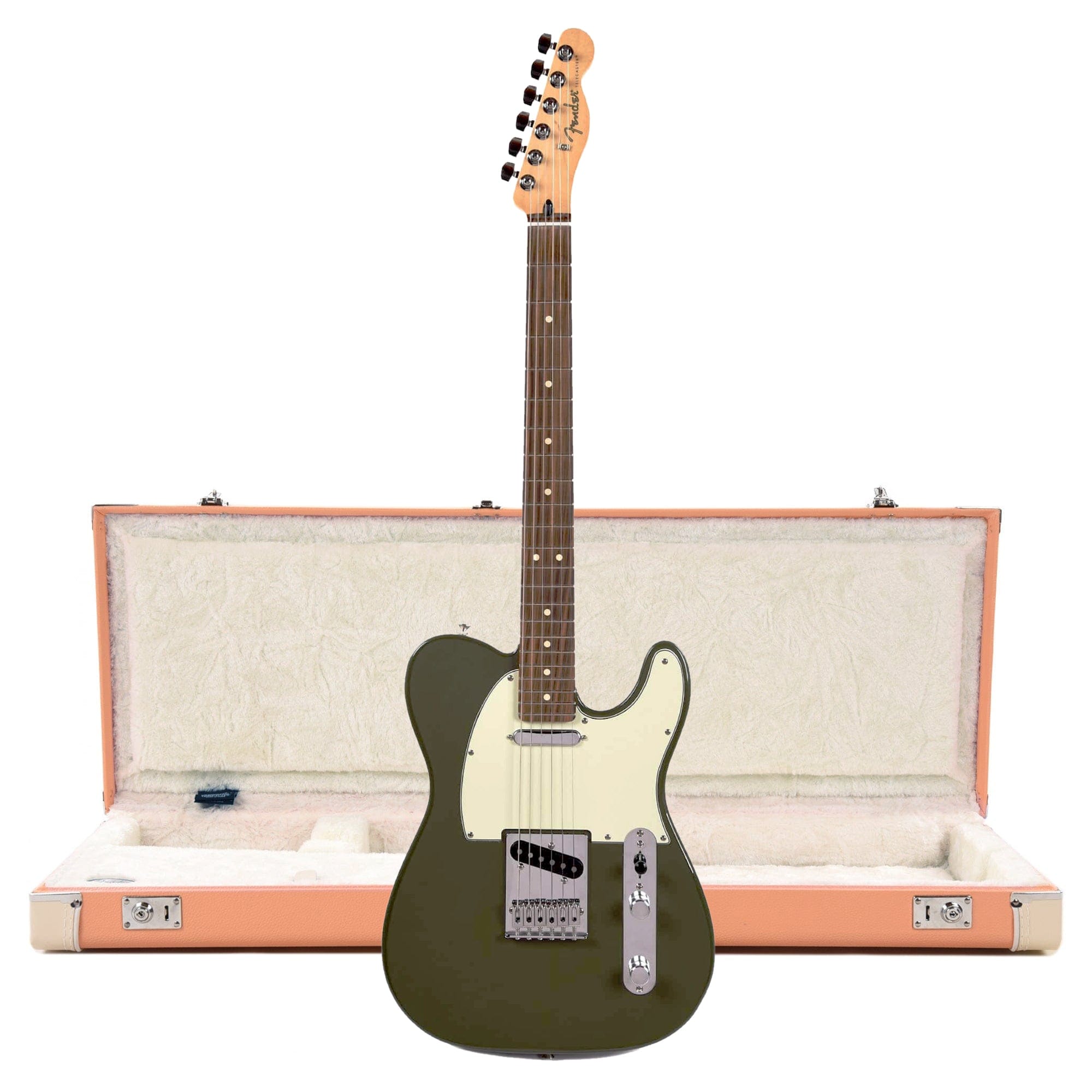 Fender Player Telecaster PF Olive w/3-Ply Mint Pickguard and Classic Series Wood Case Strat/Tele Pacific Peach (CME Exclusive) Electric Guitars / Solid Body