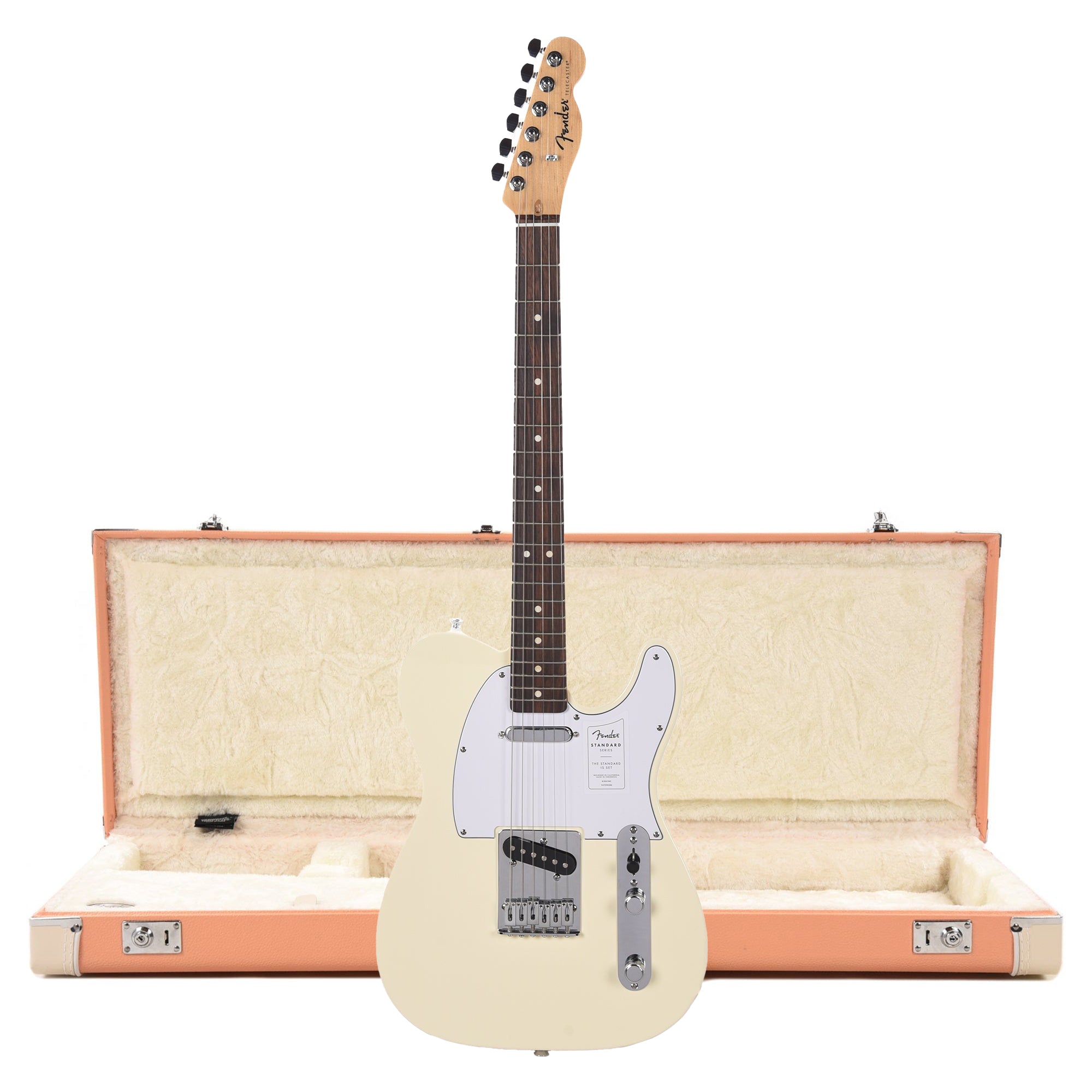 Fender Standard Telecaster LRL Olympic White and Pacific Peach Hardshell Case Bundle Electric Guitars / Solid Body