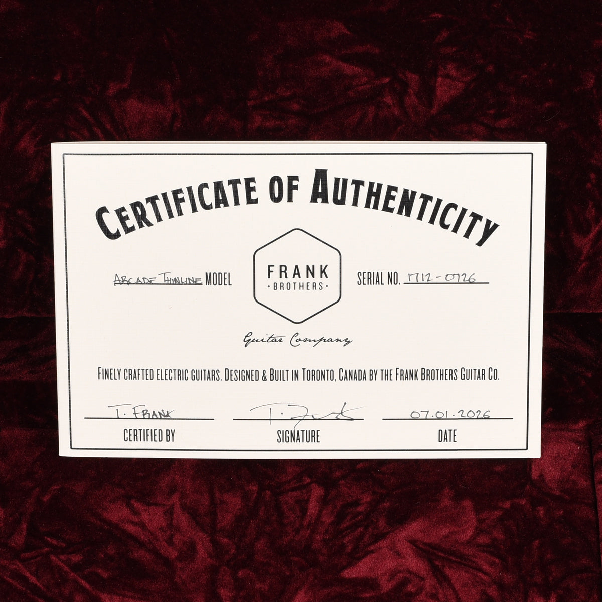 Frank Brothers Arcade Thinline Mahogany/Maple Oxblood w/ V.O. Humbuckers Electric Guitars