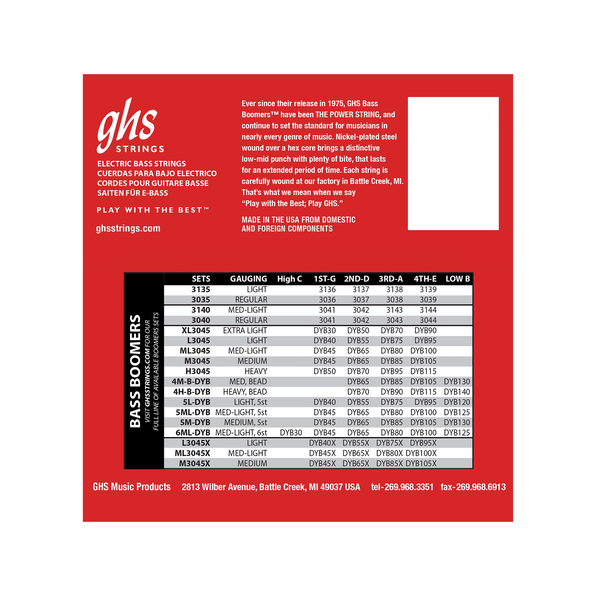 GHS Bass Boomers Long Scale M3045 45-105 Accessories / Strings / Bass Strings