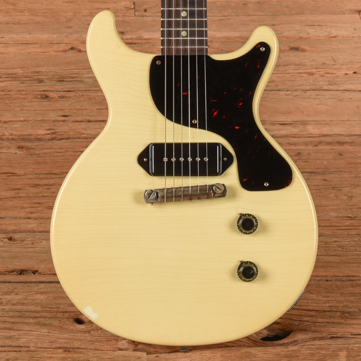 Gibson Custom Shop 1958 Les Paul Junior Double Cut Antique Antique White Murphy Lab Ultra Light Aged Electric Guitars