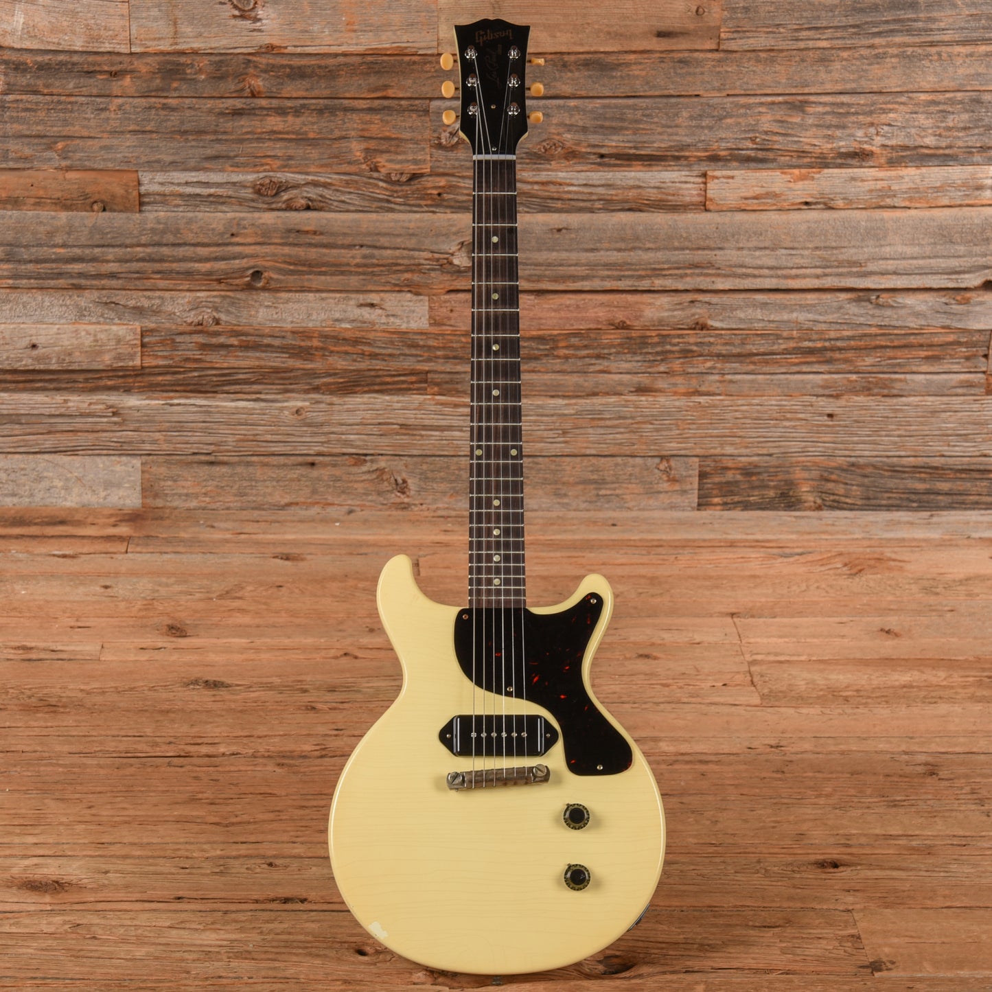 Gibson Custom Shop 1958 Les Paul Junior Double Cut Antique Antique White Murphy Lab Ultra Light Aged Electric Guitars