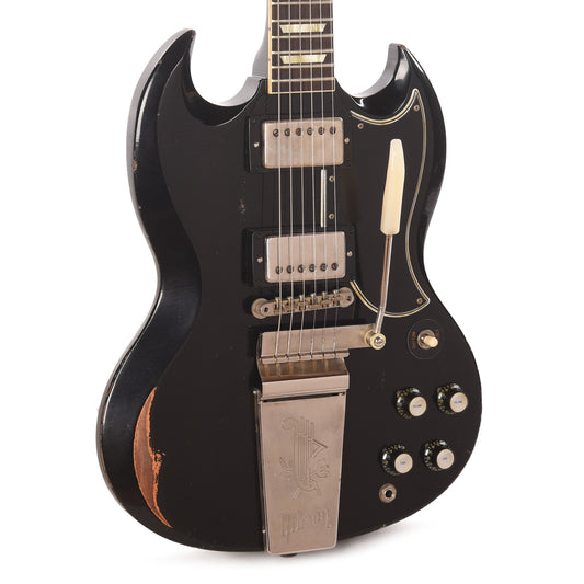 Gibson Custom Shop 1961 Les Paul SG Standard "CME Spec" Antique Ebony Murphy Lab Heavy Aged w/Long Maestro Vibrola Electric Guitars