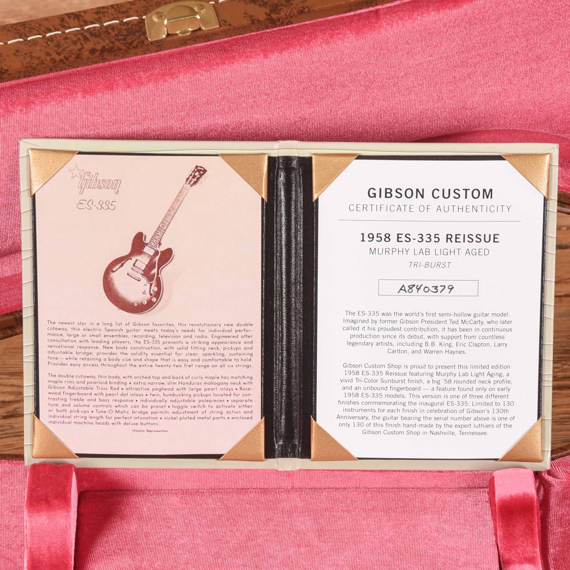 Gibson Custom Shop Murphy Lab 1958 ES-335 Reissue Light Aged Tri Burst 2024 Electric Guitars