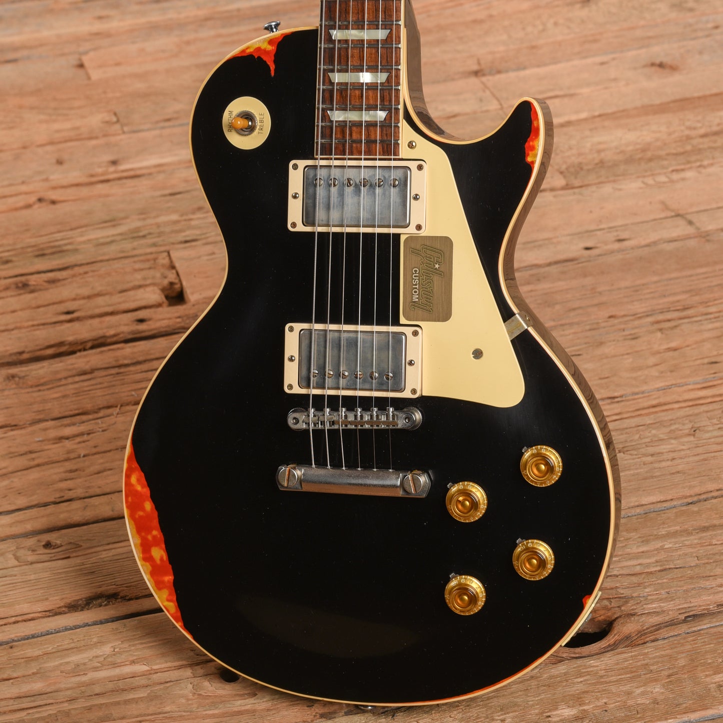 Gibson Custom Painted Over Series '58 Les Paul Standard Reissue Ebony Over Cherry Sunburst 2017 Electric Guitars / Solid Body