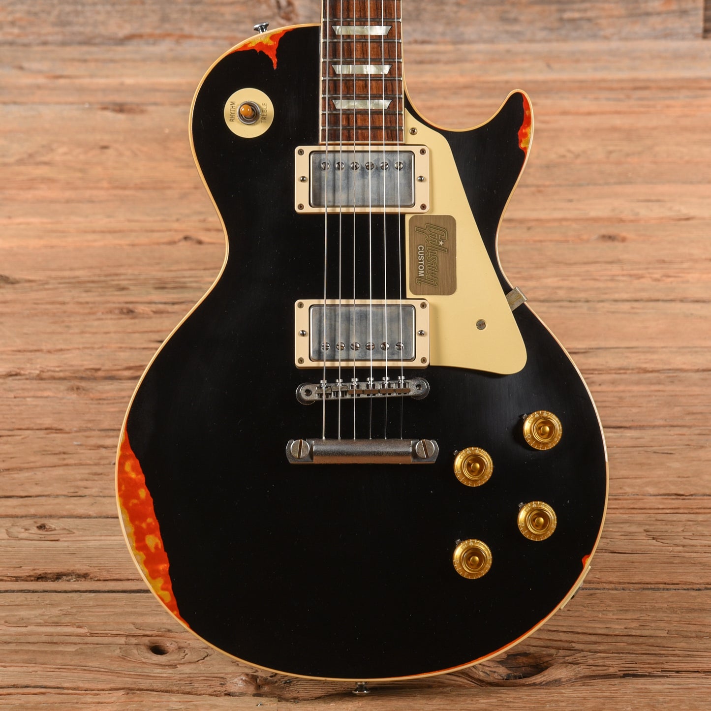 Gibson Custom Painted Over Series '58 Les Paul Standard Reissue Ebony Over Cherry Sunburst 2017 Electric Guitars / Solid Body