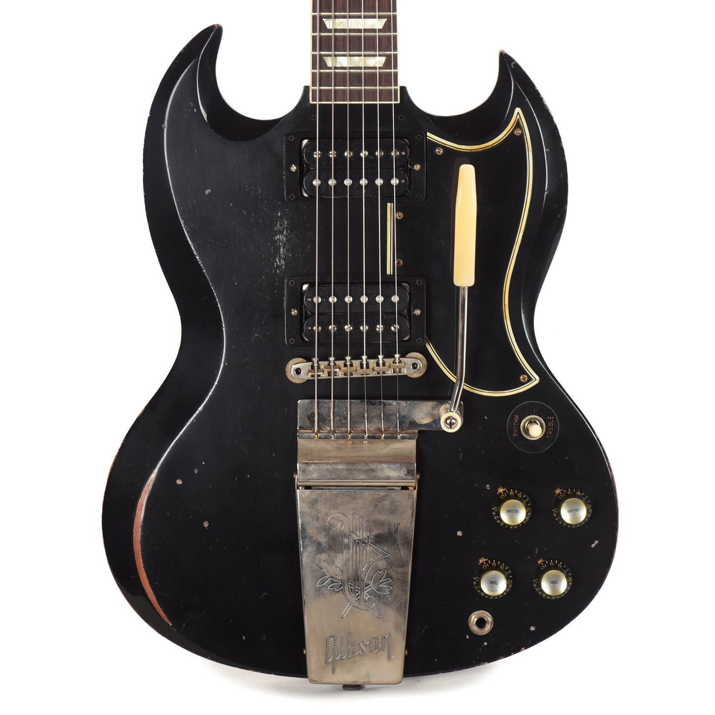 Gibson Custom Shop 1961 Les Paul SG Standard "CME Spec" Antique Ebony Murphy Lab Heavy Aged NH w/Long Maestro Vibrola & Black Uncovered Custom "S" Buckers Electric Guitars / Solid Body