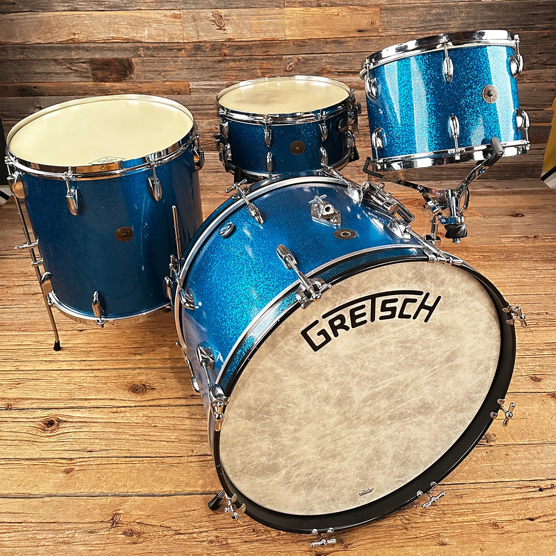 Gretsch Drums Round Badge 13/14/16/22 4pc. VINTAGE 1950s Blue Sparkle Drum Kits