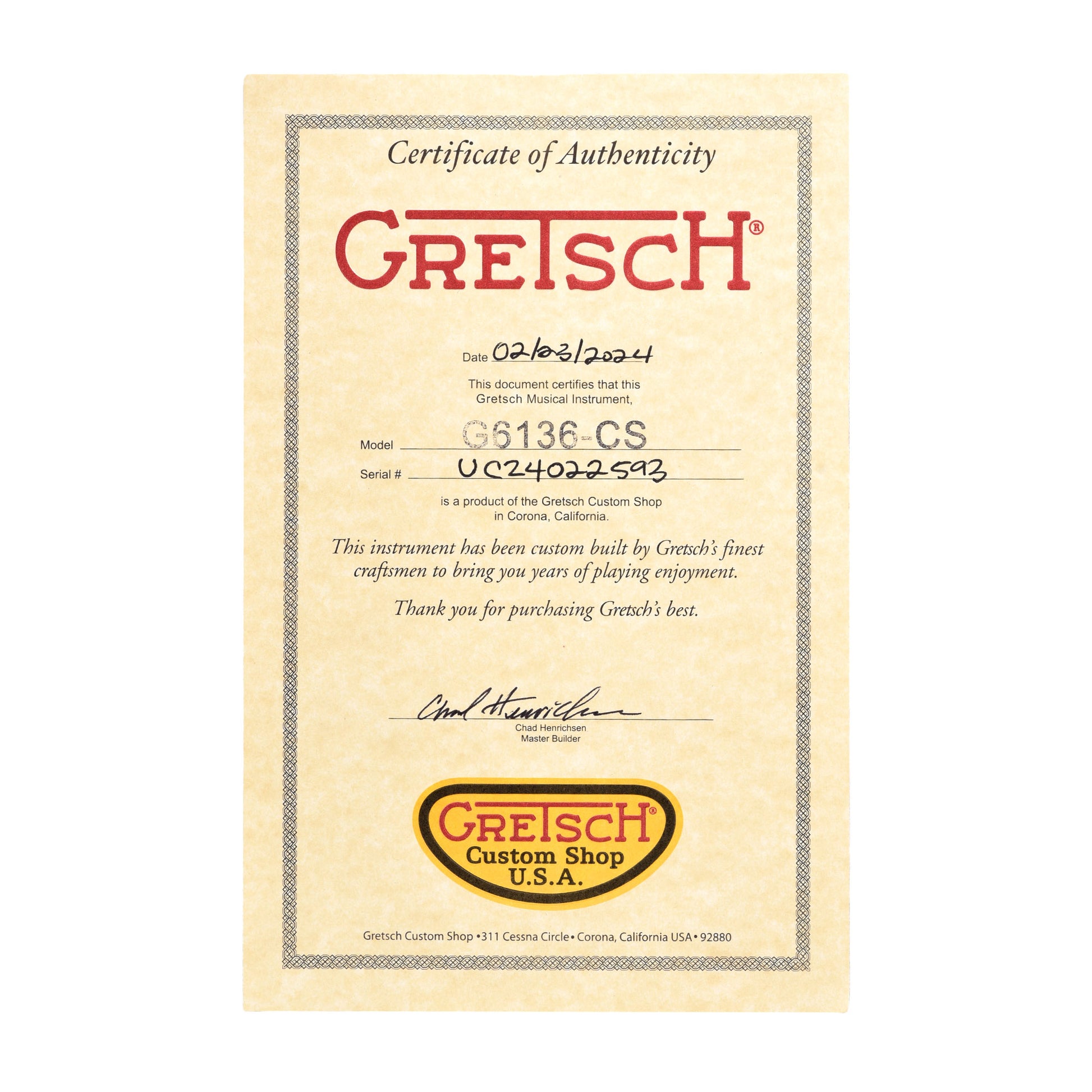 Gretsch Custom Shop G6136-62 1962 Falcon Relic Antigua Master Built by Chad Henrichsen Electric Guitars / Semi-Hollow