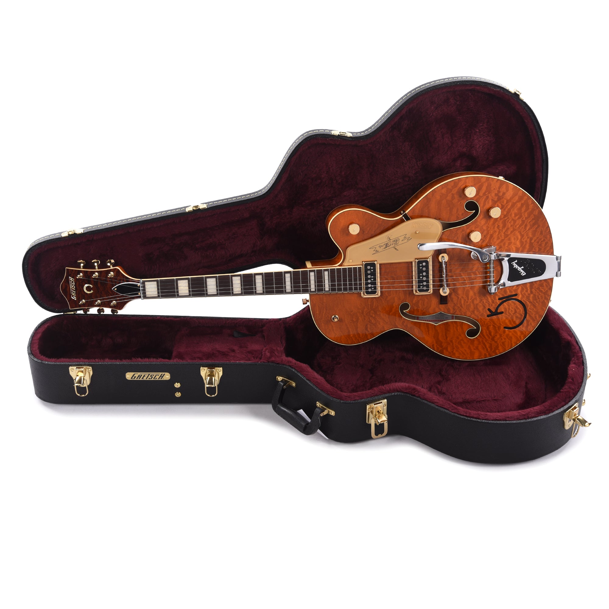 Gretsch G6120TGQM-56 Limited Edition Quilt Classic Chet Atkins Hollow Body with Bigsby Roundup Orange Stain Lacquer Electric Guitars / Semi-Hollow