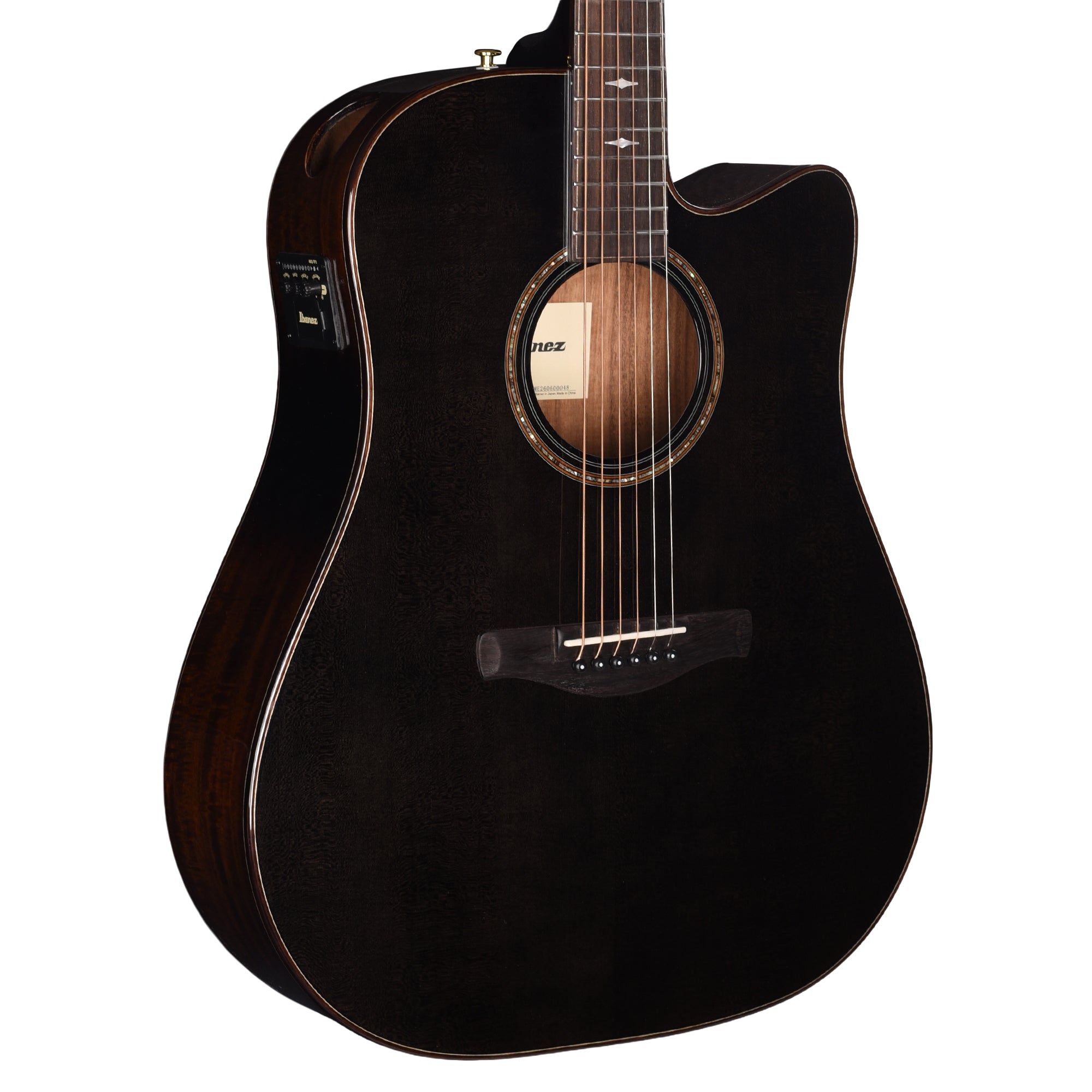 Ibanez AAD361CETKR Grand Dreadnought Cutaway Acoustic-Electric Guitar Transparent Black High Gloss Acoustic Guitars