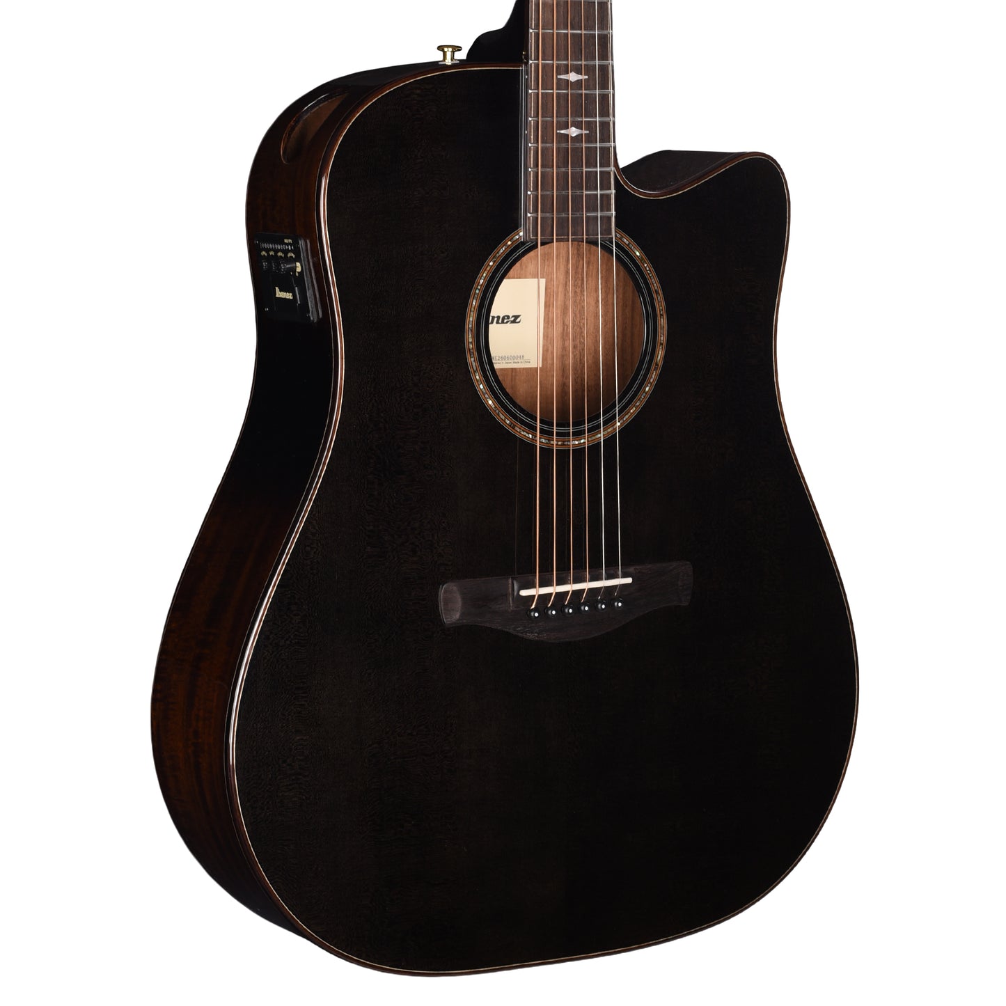 Ibanez AAD361CETKR Grand Dreadnought Cutaway Acoustic-Electric Guitar Transparent Black High Gloss Acoustic Guitars