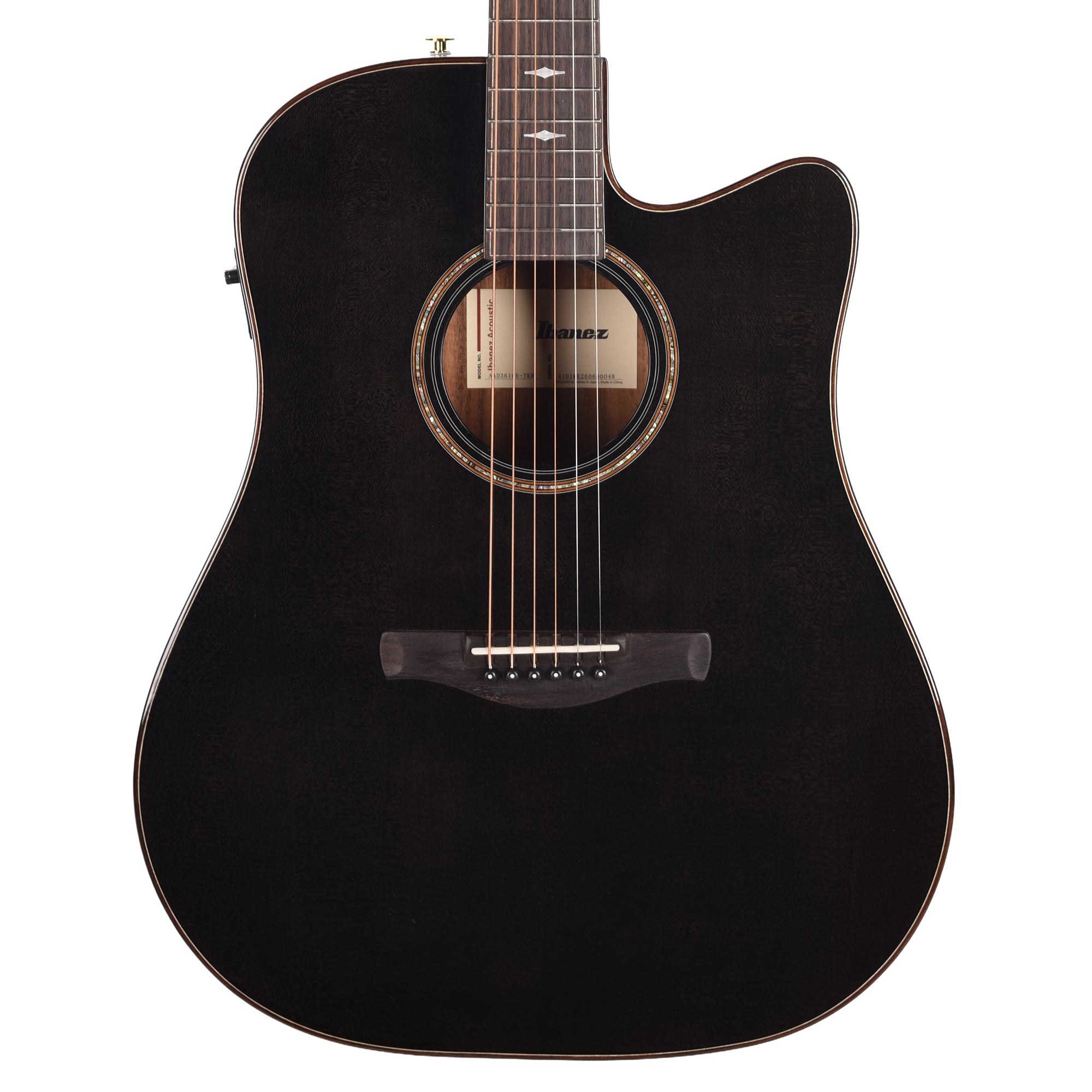 Ibanez AAD361CETKR Grand Dreadnought Cutaway Acoustic-Electric Guitar Transparent Black High Gloss Acoustic Guitars