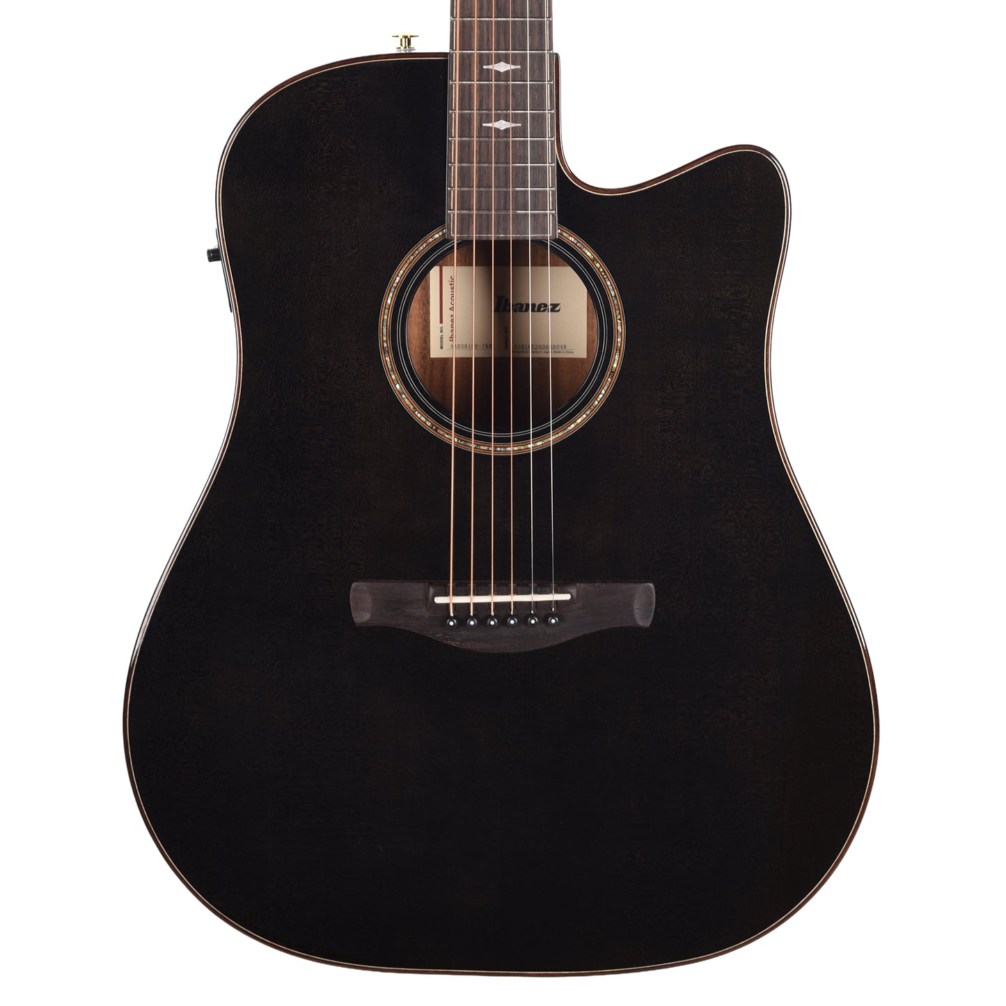Ibanez AAD361CETKR Grand Dreadnought Cutaway Acoustic-Electric Guitar Transparent Black High Gloss Acoustic Guitars