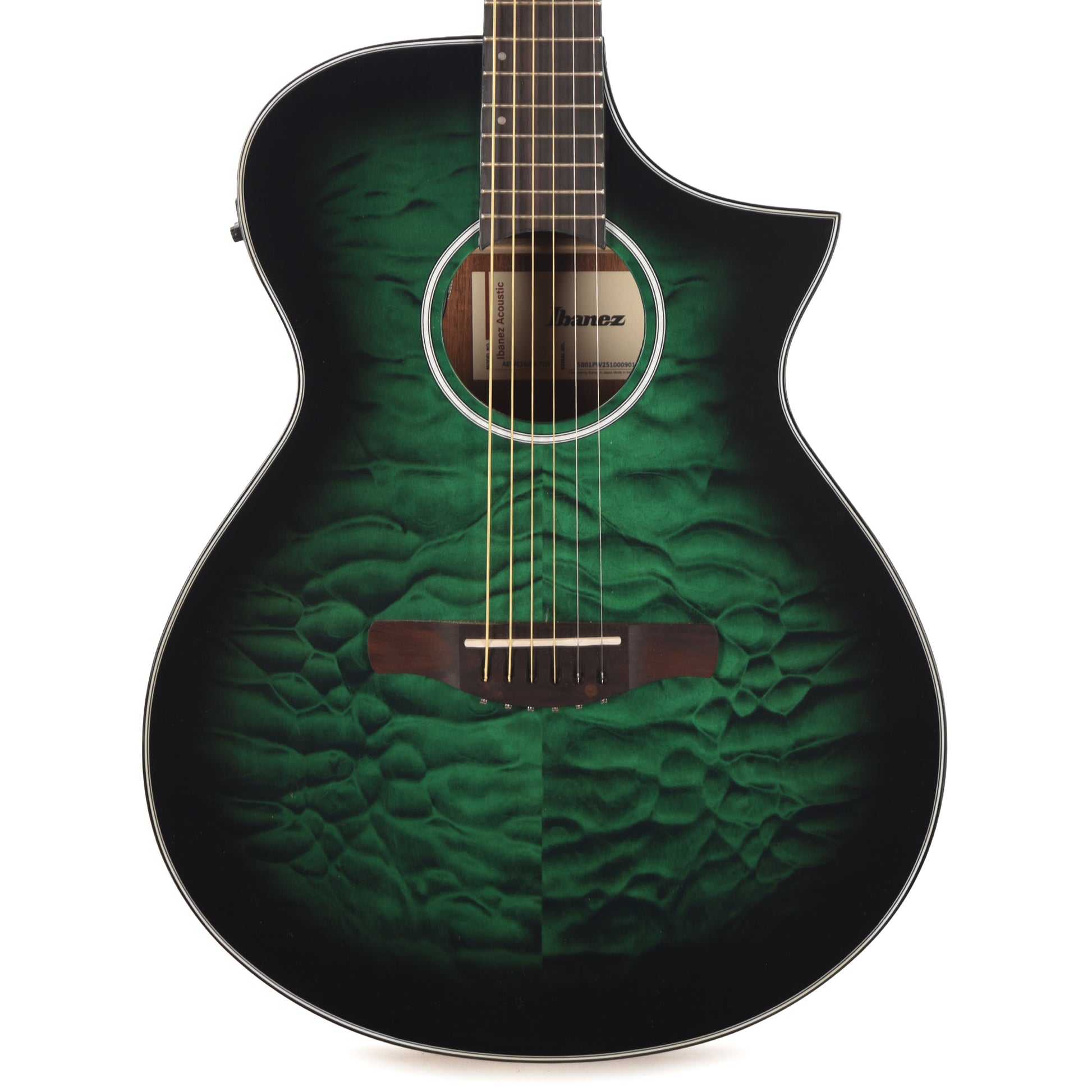 Ibanez AEWC16QATEH AEWC Acoustic-Electric Guitar Transparent Emerald Burst High Gloss Acoustic Guitars