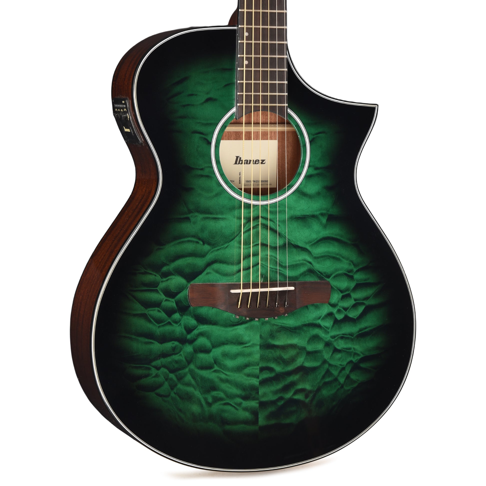 Ibanez AEWC16QATEH AEWC Acoustic-Electric Guitar Transparent Emerald Burst High Gloss Acoustic Guitars