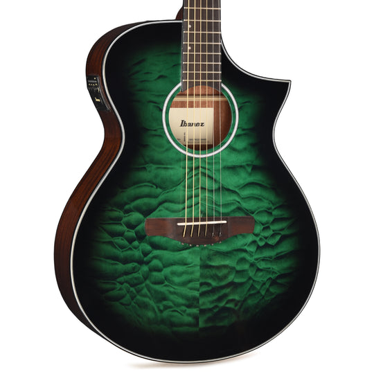 Ibanez AEWC16QATEH AEWC Acoustic-Electric Guitar Transparent Emerald Burst High Gloss Acoustic Guitars