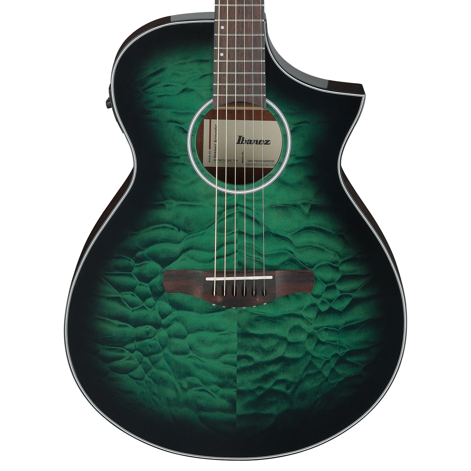 Ibanez AEWC16QATEH AEWC Acoustic-Electric Guitar Transparent Emerald Burst High Gloss Acoustic Guitars