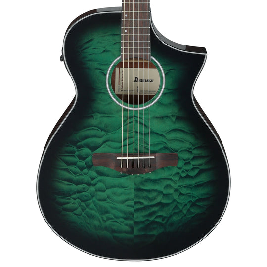 Ibanez AEWC16QATEH AEWC Acoustic-Electric Guitar Transparent Emerald Burst High Gloss Acoustic Guitars