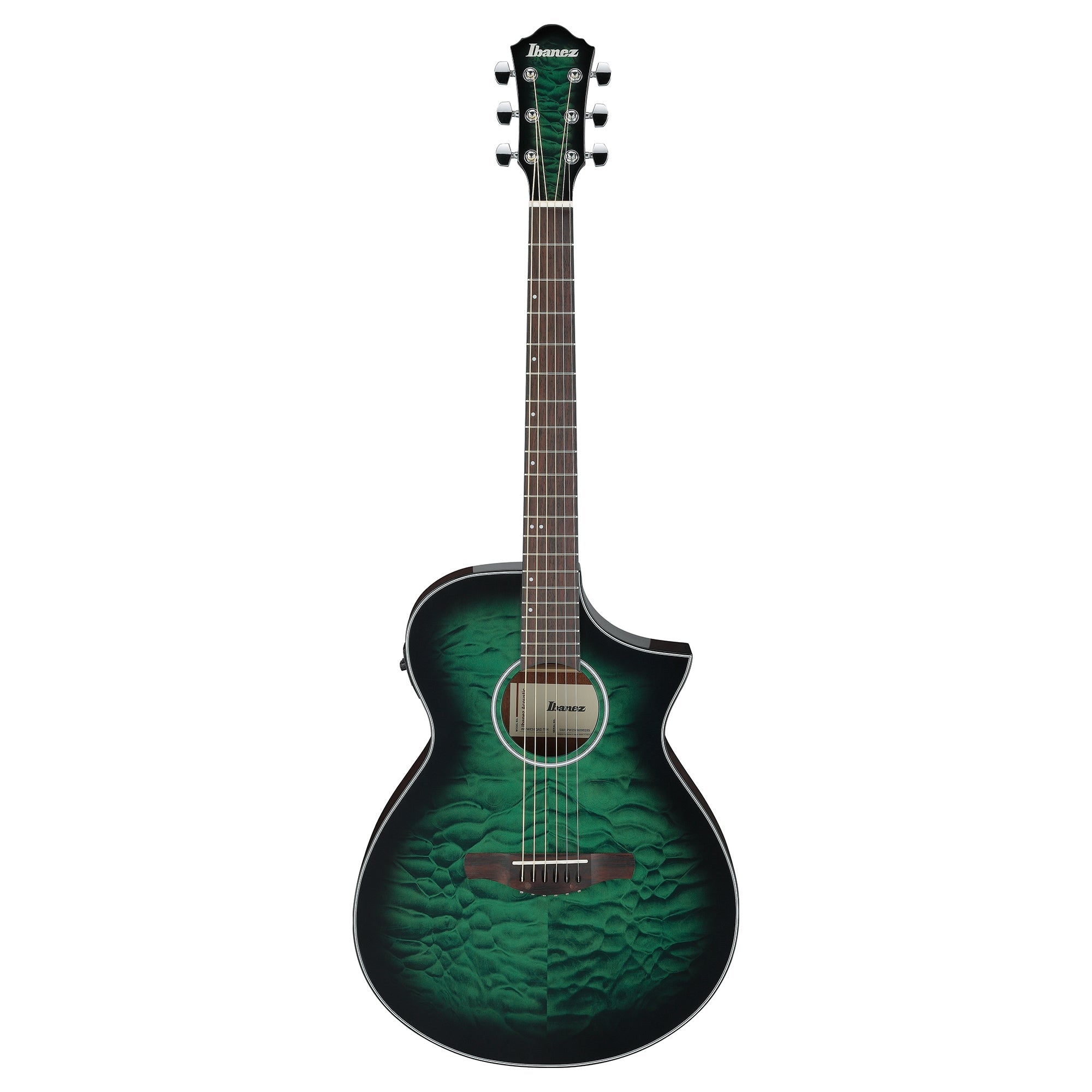 Ibanez AEWC16QATEH AEWC Acoustic-Electric Guitar Transparent Emerald Burst High Gloss Acoustic Guitars