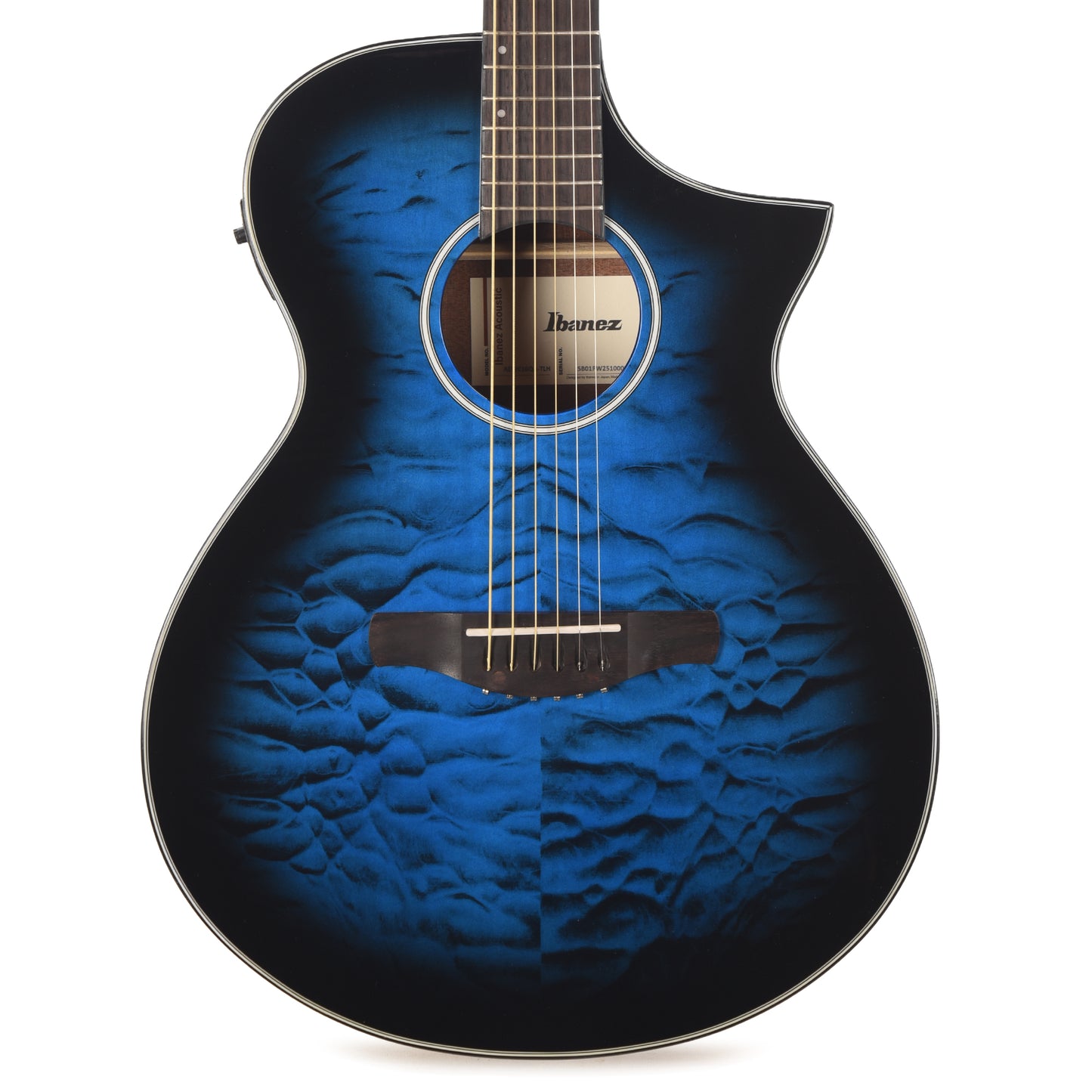 Ibanez AEWC16QATLH AEWC Acoustic-Electric Guitar Transparent Blue Sunburst High Gloss Acoustic Guitars